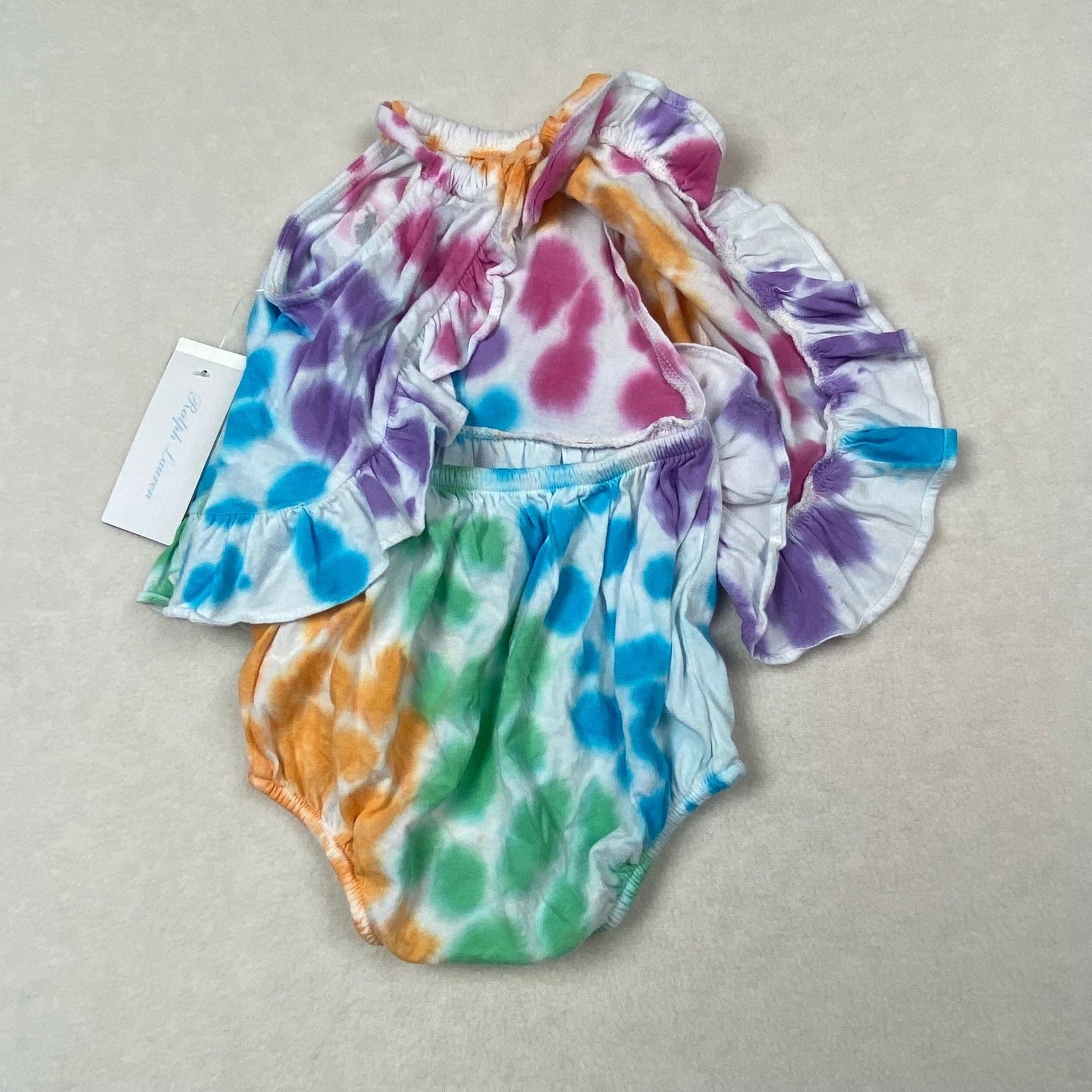 Ralph Lauren Baby Girls Tie Dye Halter Romper 6M Rainbow Ruffle Bodysuit