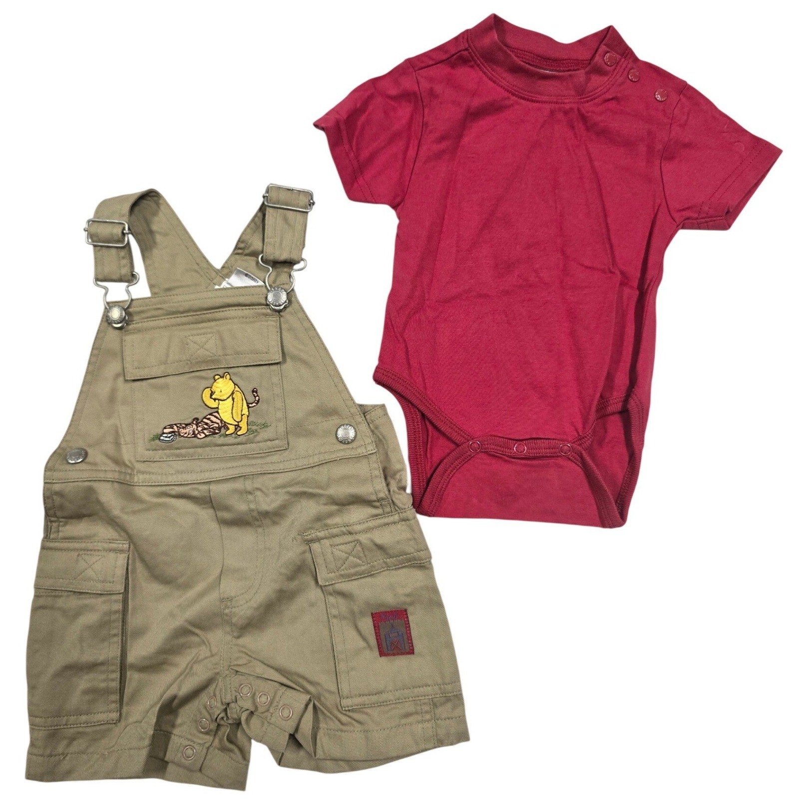 Disney Store Winnie the Pooh Tigger Khaki Overalls Shortalls Bodysuit Set 3-6 m