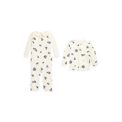 Ralph Lauren 9M 19-22lbs Baby Polo Bear Reversible Jacket Bodysuit Overalls Set