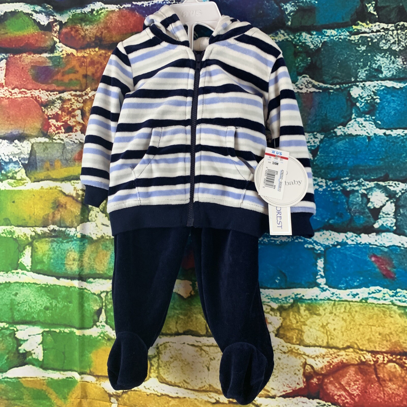 Koala Baby 3-6 Months Long Sleeve Zip Jack & Pants Blue Gray White Stripe