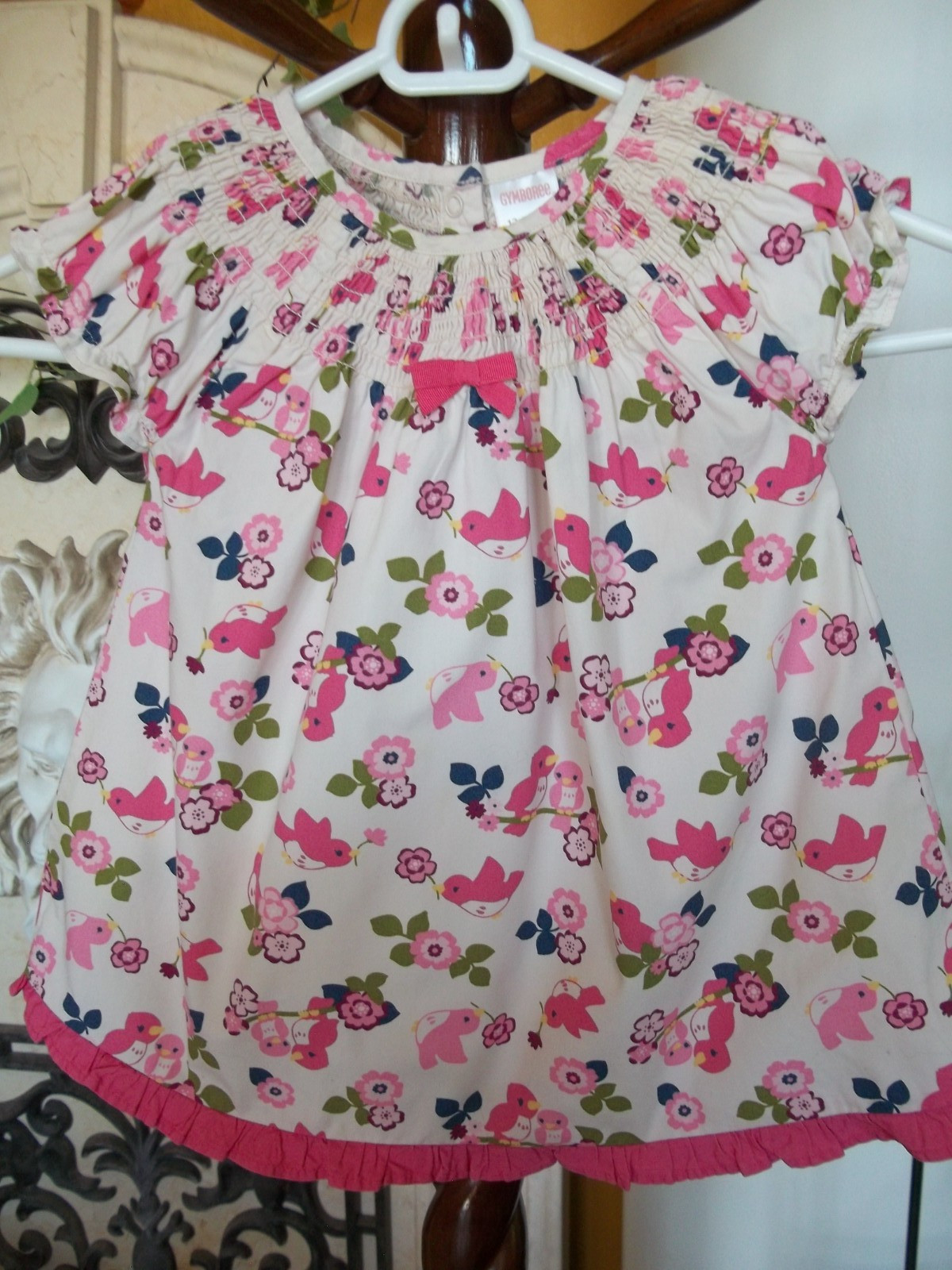’13 Gymboree Sweetie Bird floral bird print smocked ruffle hem dress 12-18