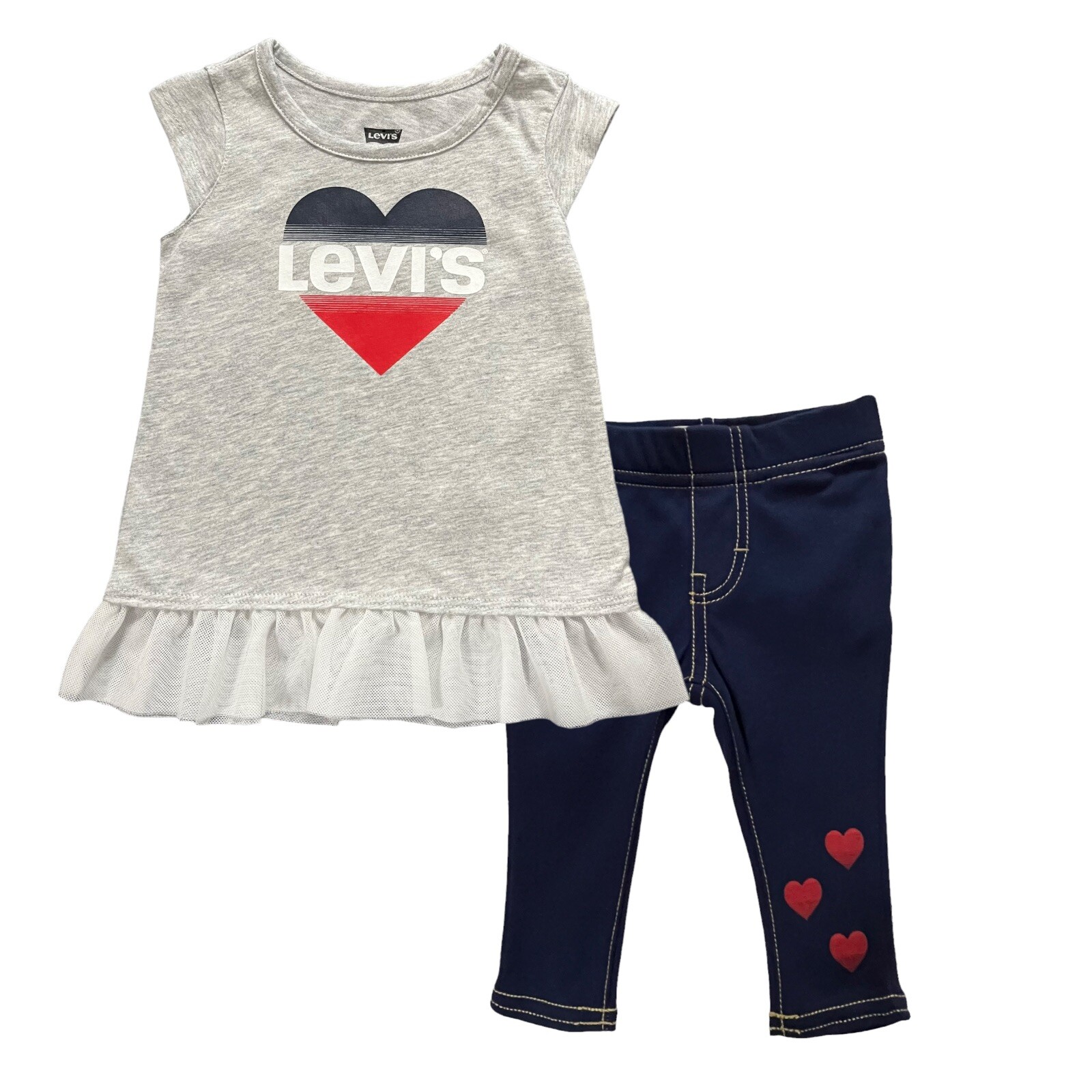 Levi’s Baby Infant Girls Heart Leggings & Top Outfit Set Size 6 Months Blue/Gray