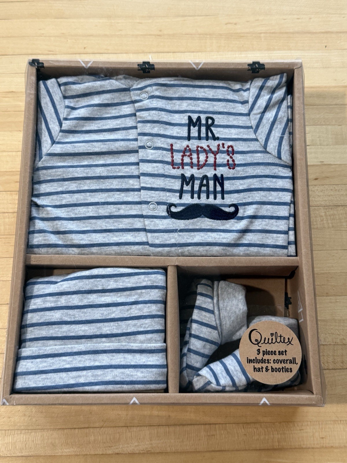 QUILTEX 3 Piece Baby 0-6 Mo Mr Lady’s Man Coverall, Hat and botties