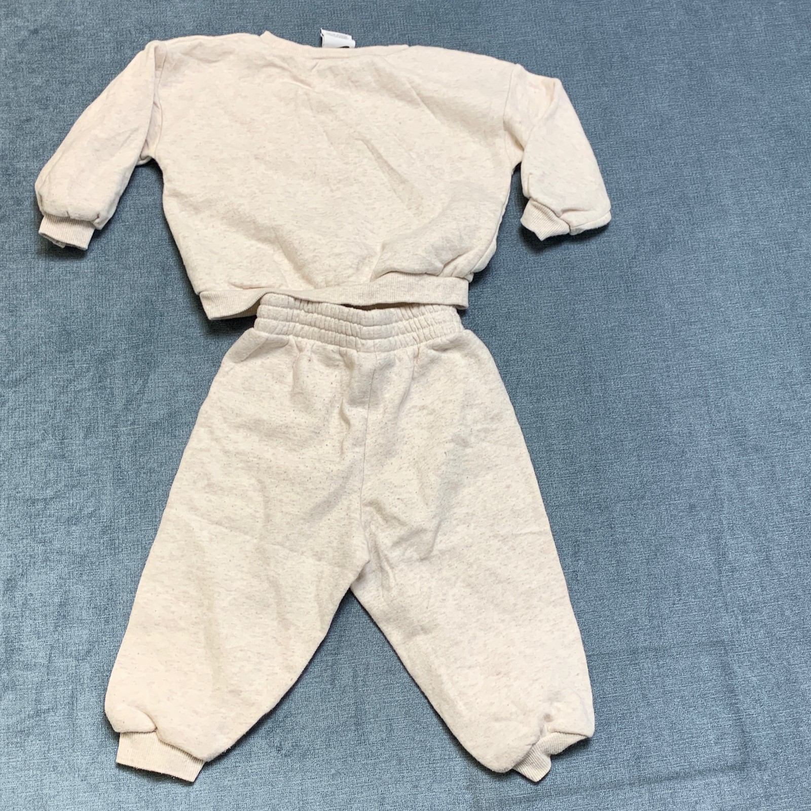 Nike Essential Track Suit Baby 24M Beige Swoosh Logo Fleece Lined Crew Neck Warm