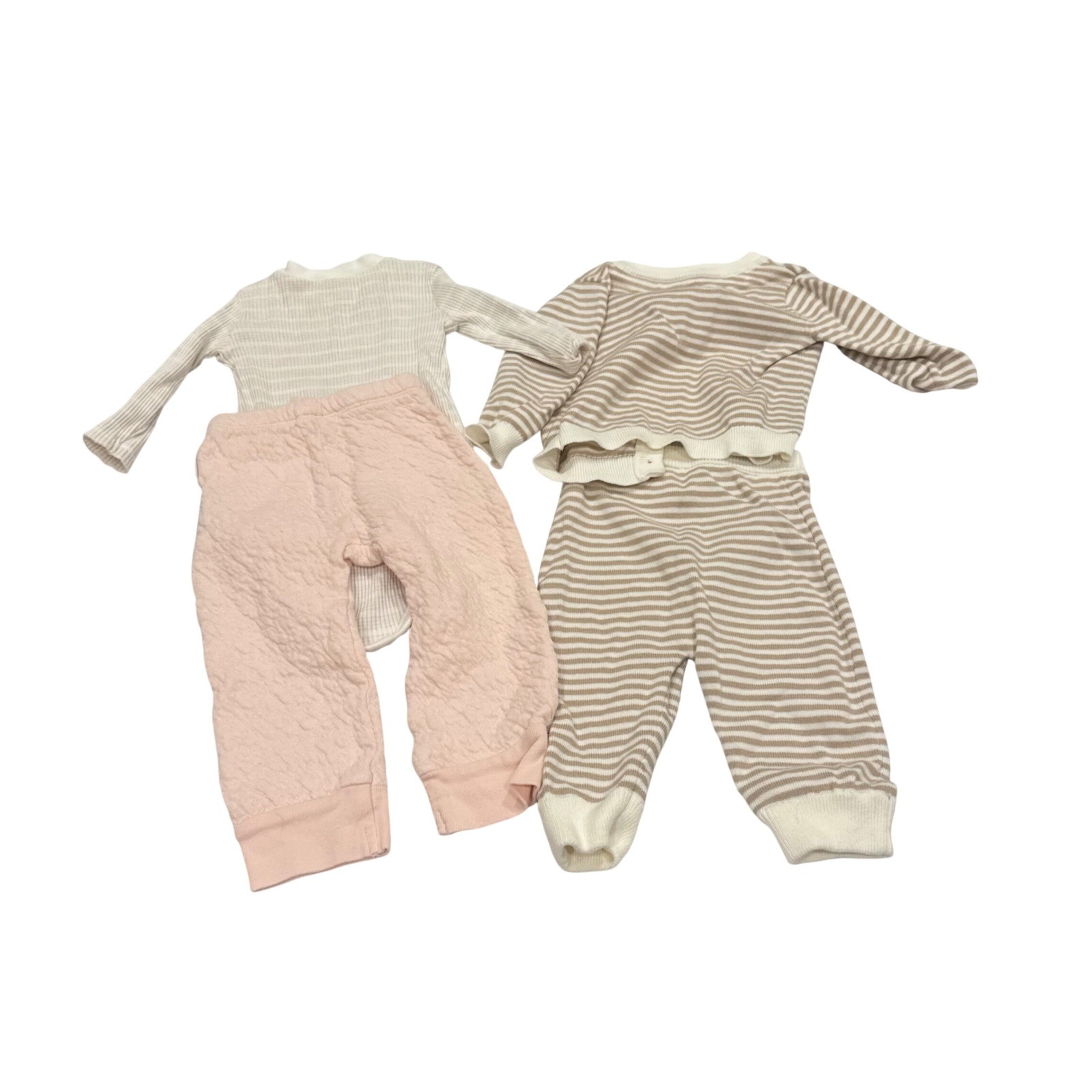 Burts Bees First Impressions Baby Outfit Lot 0-3M Pink Tan Striped Quilted Comfy