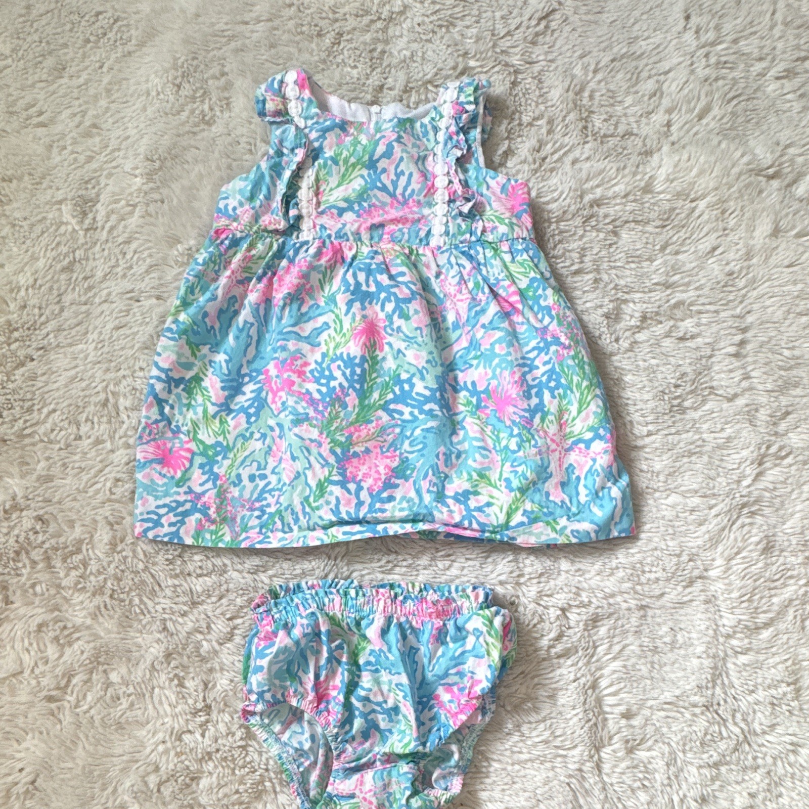 Lilly Pulitzer Girls 12-24M 2pc Floral Dress Bloomer Set Ruffle Cotton Zip
