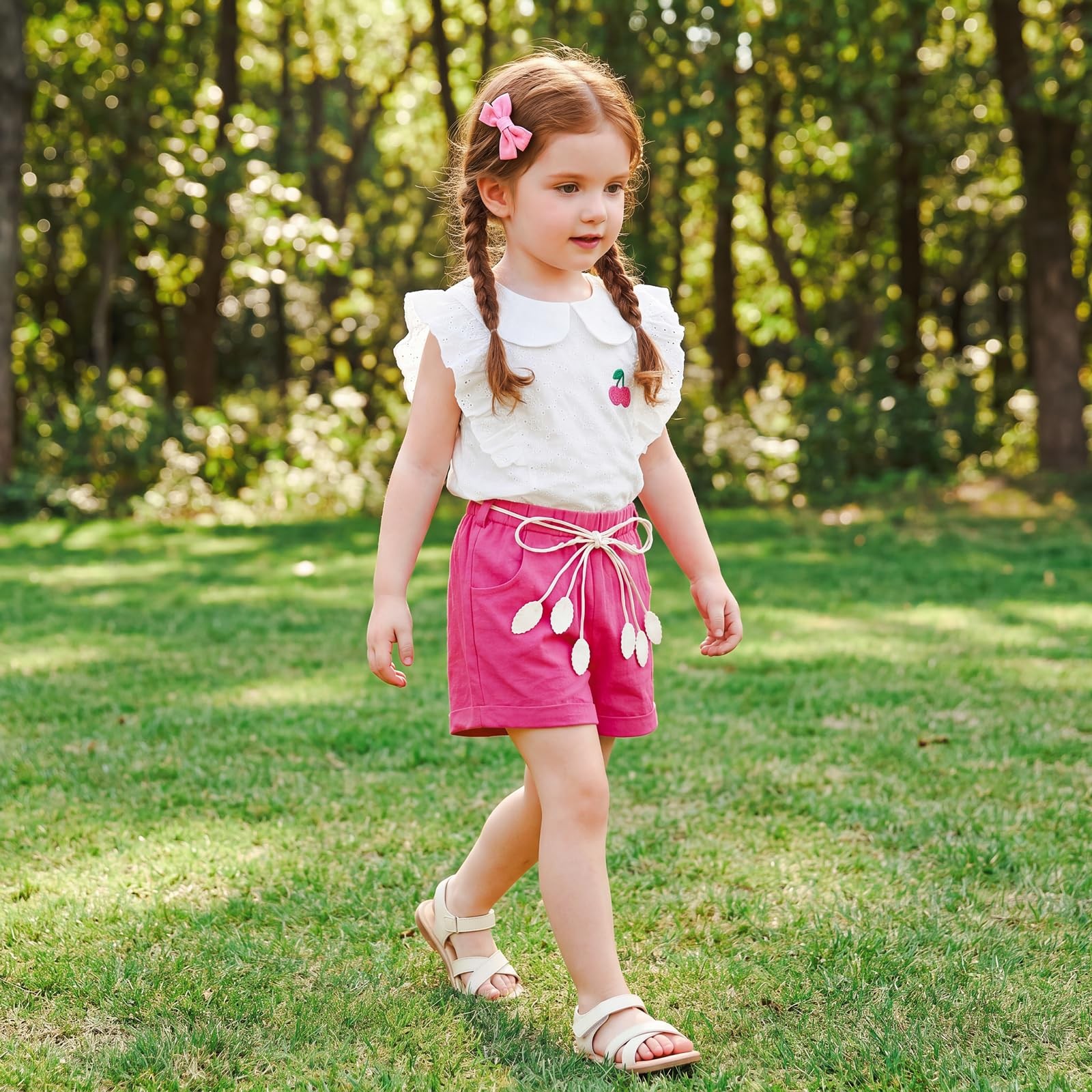 Toddler Baby Girl Summer Clothes Ruffle Sleeve Cartoon T Shirt Cotton Linen S…