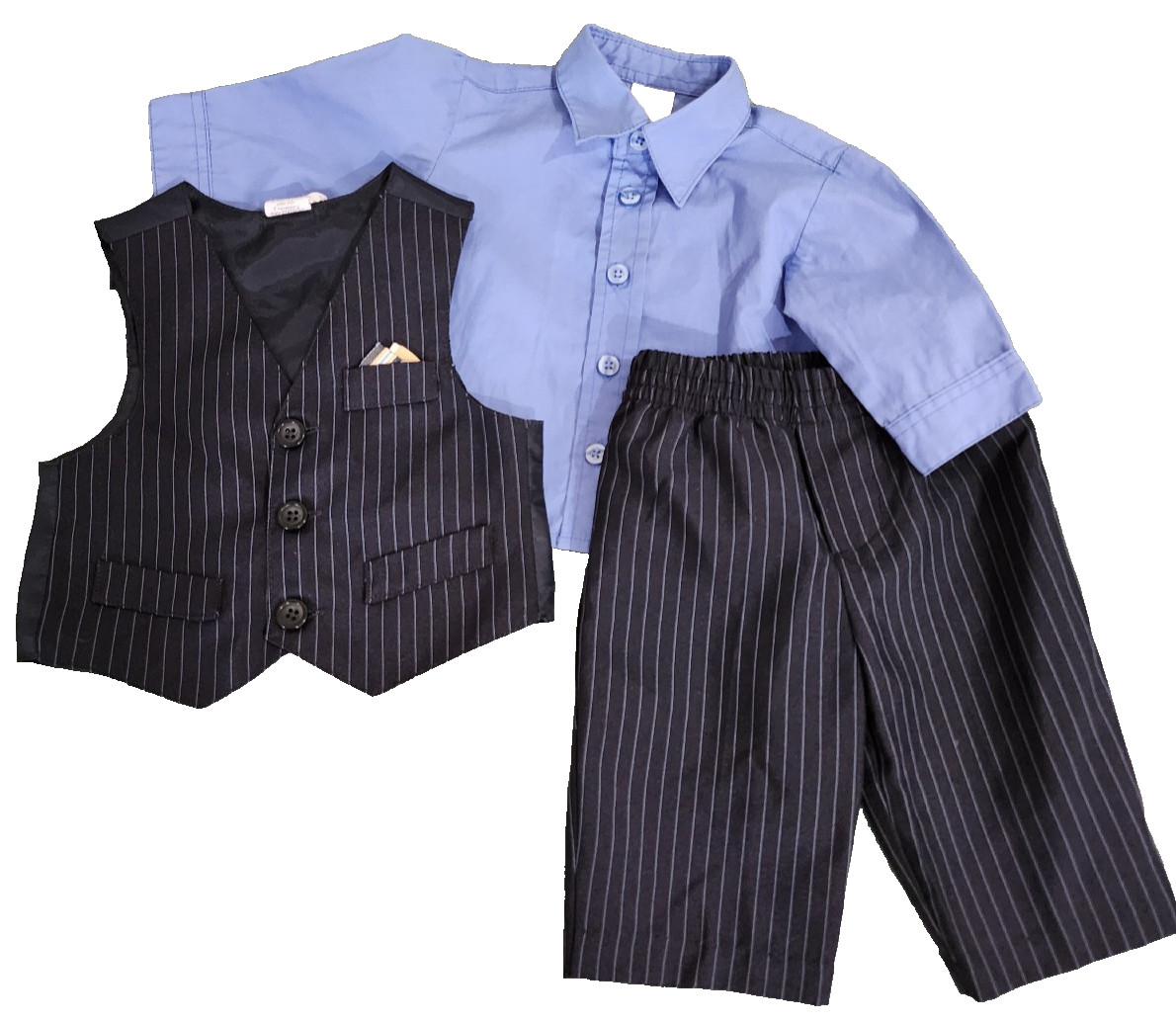Starting Out infant 3 – 6 mos Blue pin stripe vest, pants and dress shirt