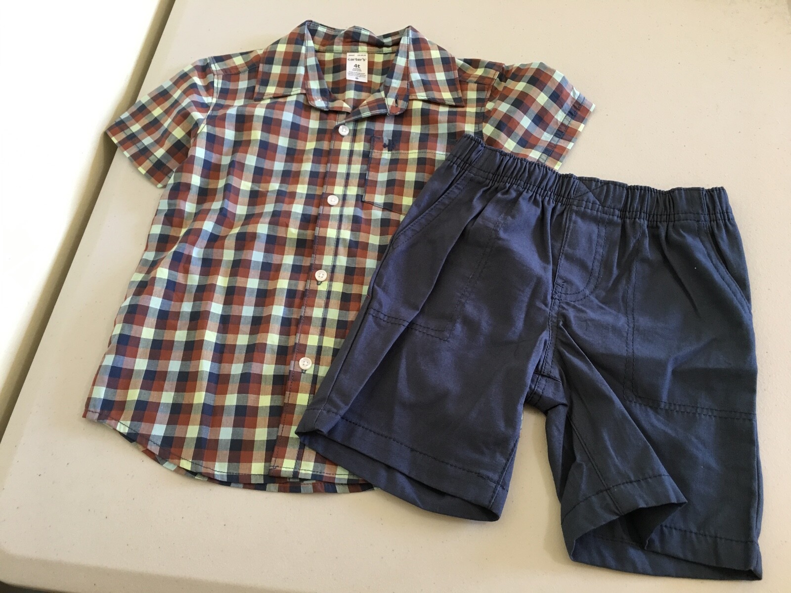 NEW Carter’s Boys Plaid Airplane Shirt & Pull on Shorts Set 2pc Size 2T,3T,4T,5T