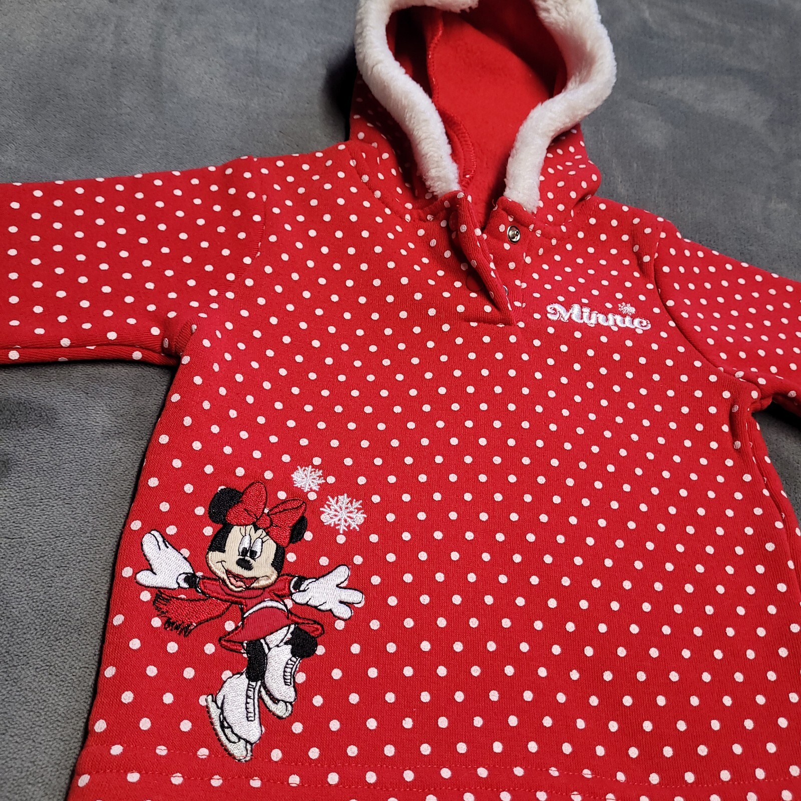 Disney Minnie Mouse Red Polk A Dot Hoodie Size 12 Months Girl Embroidered Logo