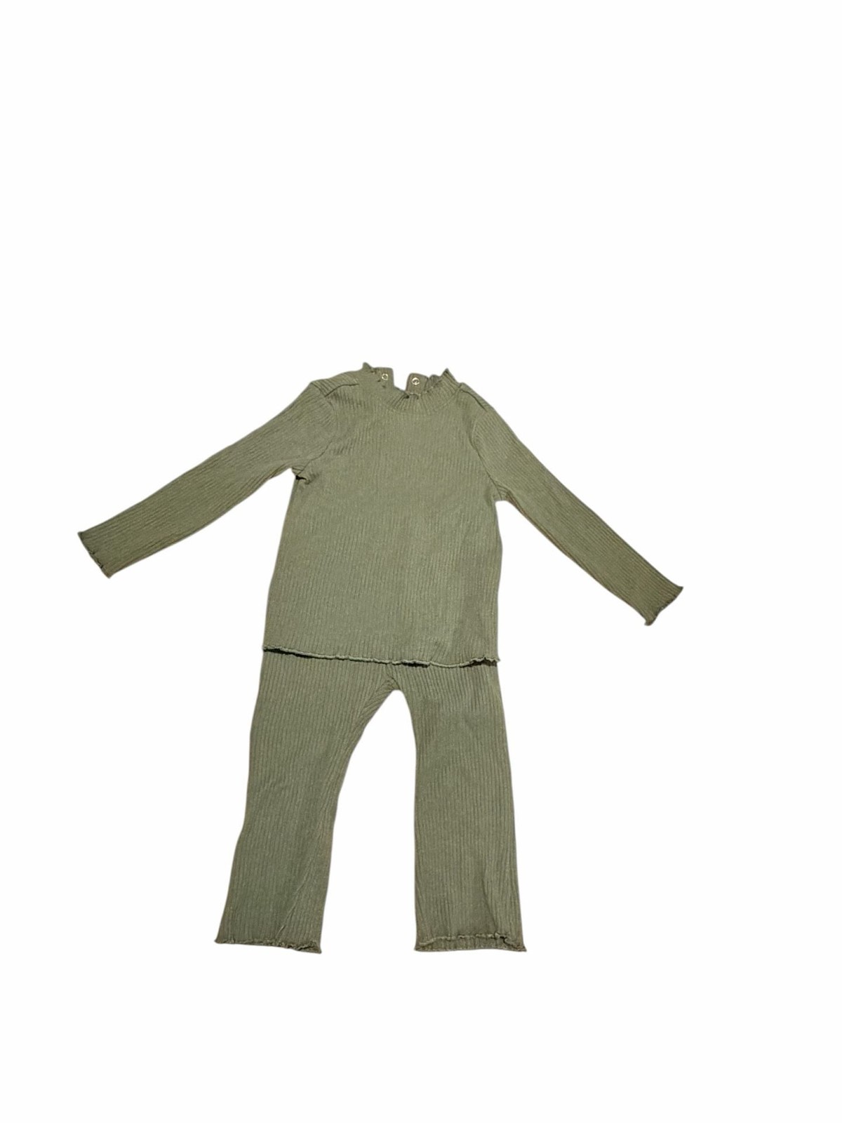 Old Navy Baby Rib-Knit Lettuce-Edge Top and Flare Pants Set in Olive Green
