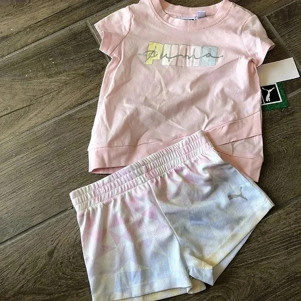 girls 24M puma short set pink streetwear athleisure