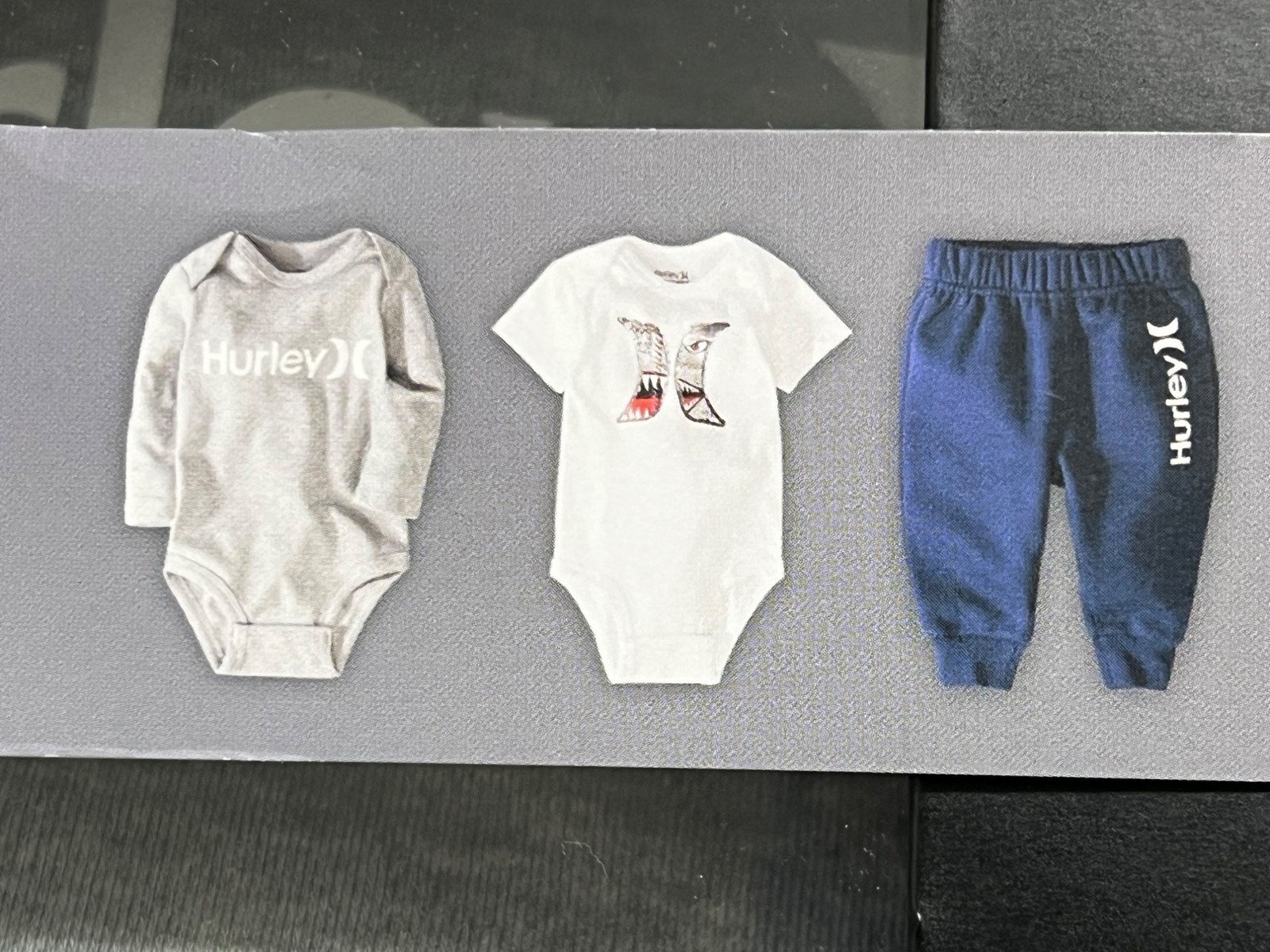Hurley baby 0-6m 3-Piece SET blue white Bodysuit pants surf shark summer beach