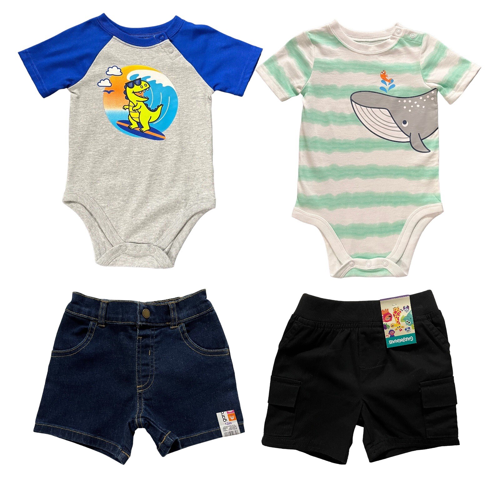 Garanimals Baby Boys Shorts & Bodysuits Outfit Set 12 Blue Multi Short Sleeves