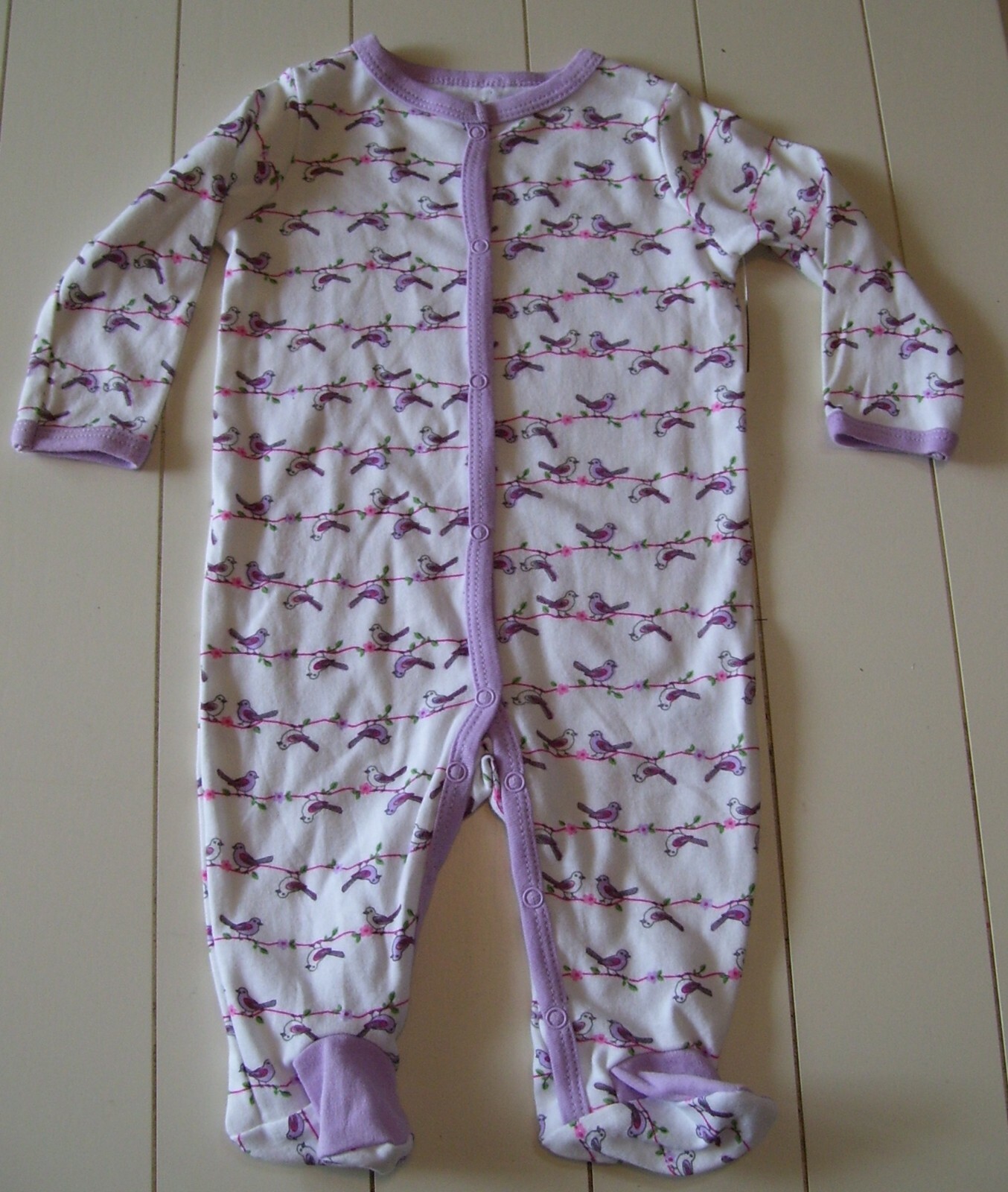 Weeplay 3 Pc Striped Bodysuit LS Bird Footed Sleeper & Sweet Bib 6-9M