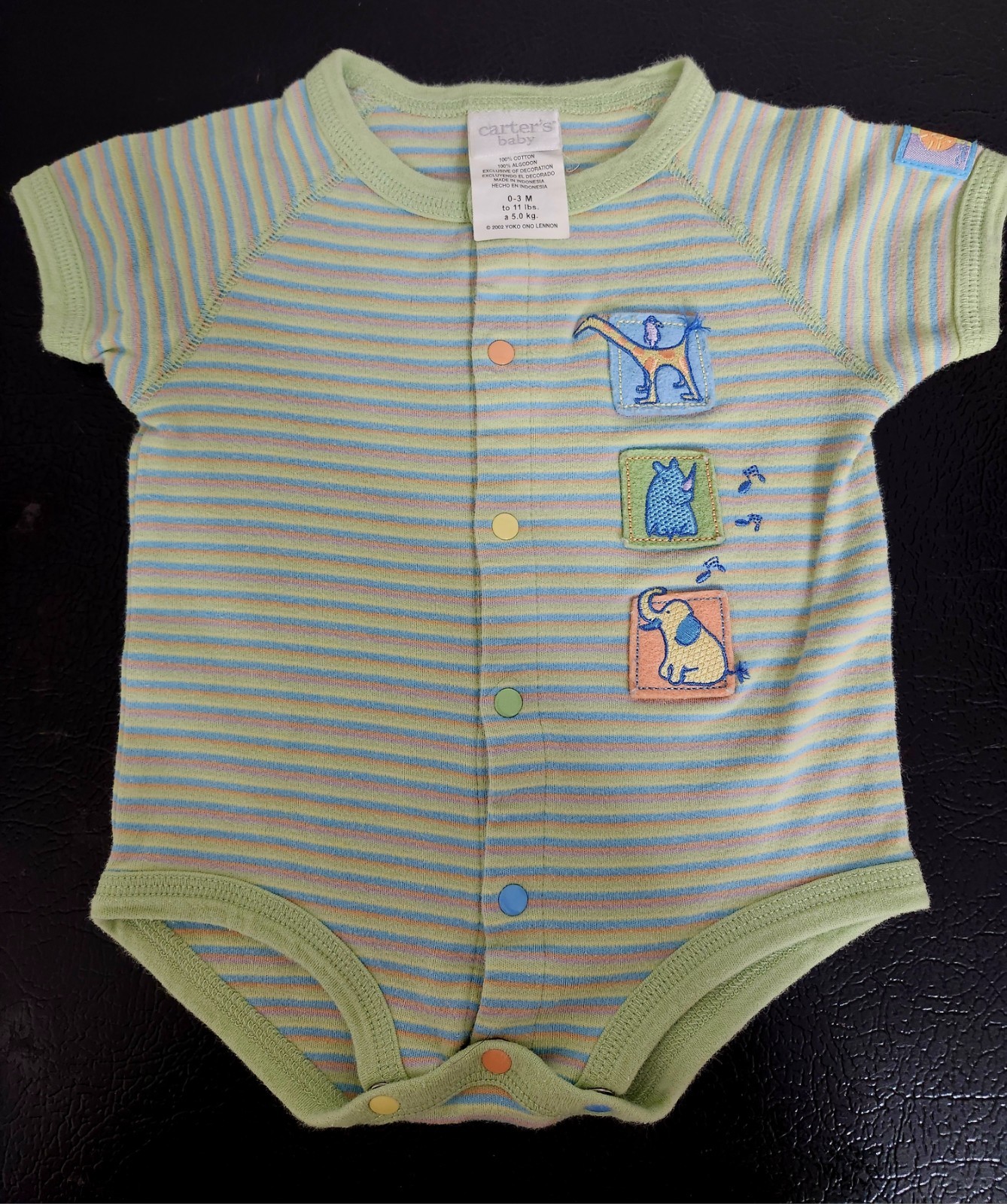 Carters John Lennon Baby Striped Blue Green Bodysuit 0-3 Month Vintage