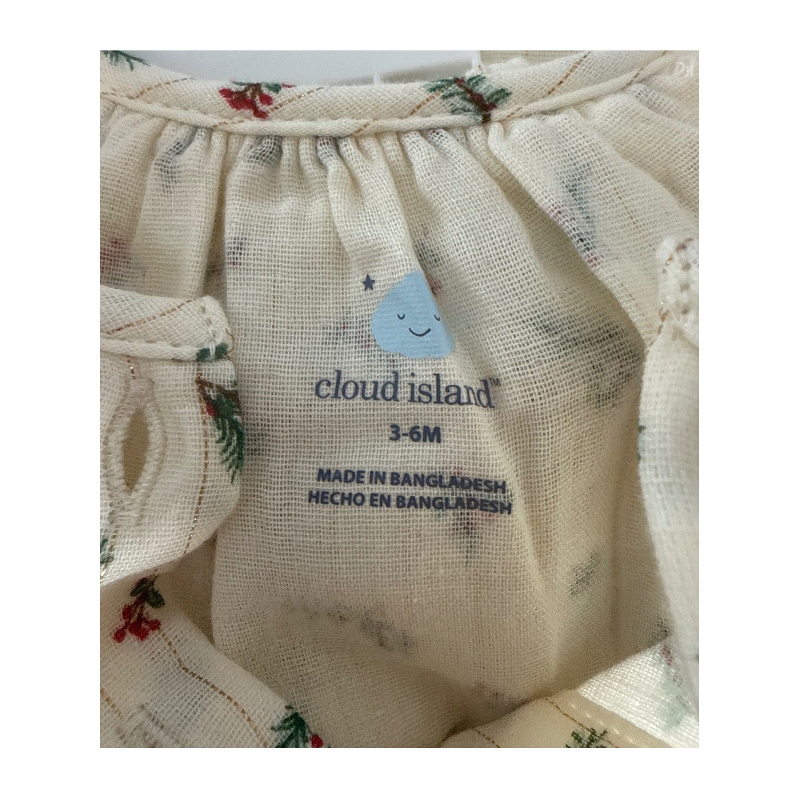 Cloud Island Baby Girls Holly Print Muslin Top and Bloomers Set Off-White 3-6M