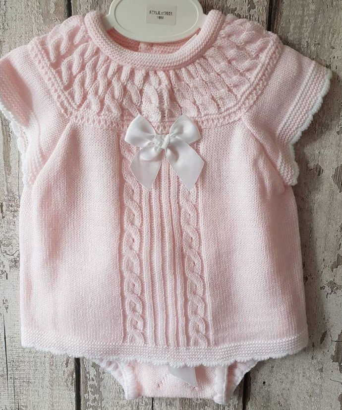 Spanish Style Baby Girl 3 Piece Knitted Jam Pants, Top and Hat Set / Outfit.