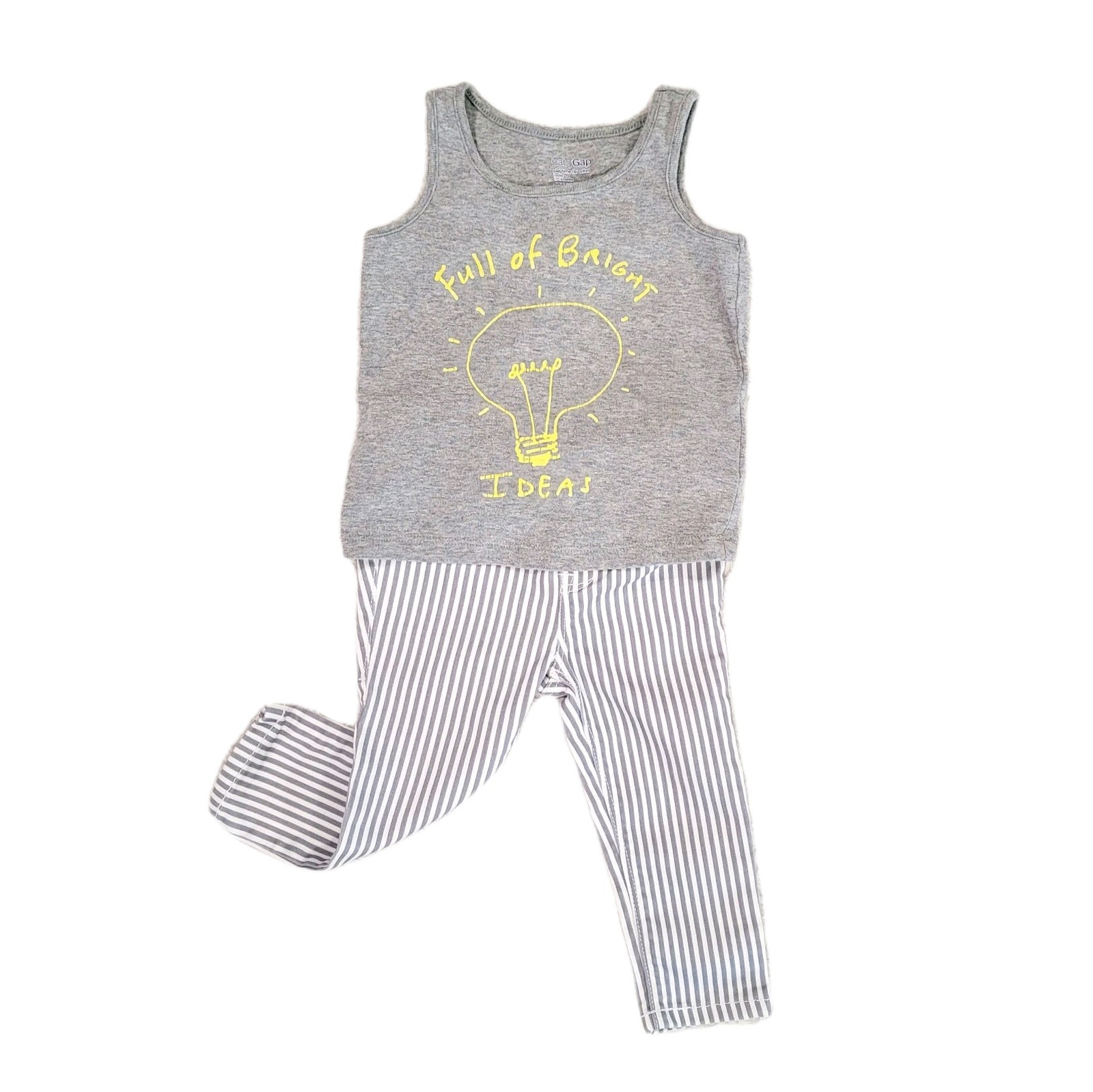 Gap/Old Navy Outfit 12-18m Gray Tank “Bright Ideas”& Pinstripe Jeggin w/Pockets