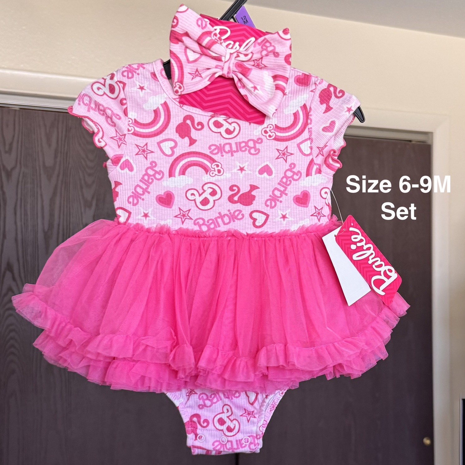 Barbie Baby Girls Tutu Dress Bodysuit with Matching Headband, 6-9 Months