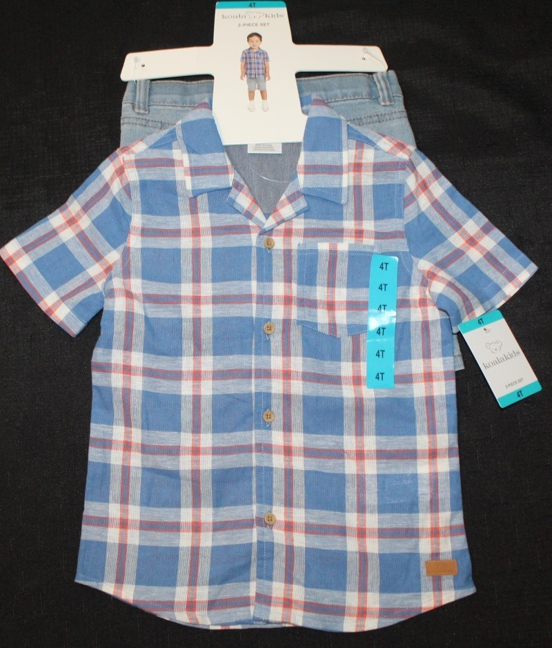 New boys KOALA BABY 2 pc set – Plaid button up shirt & shorts Size 4T