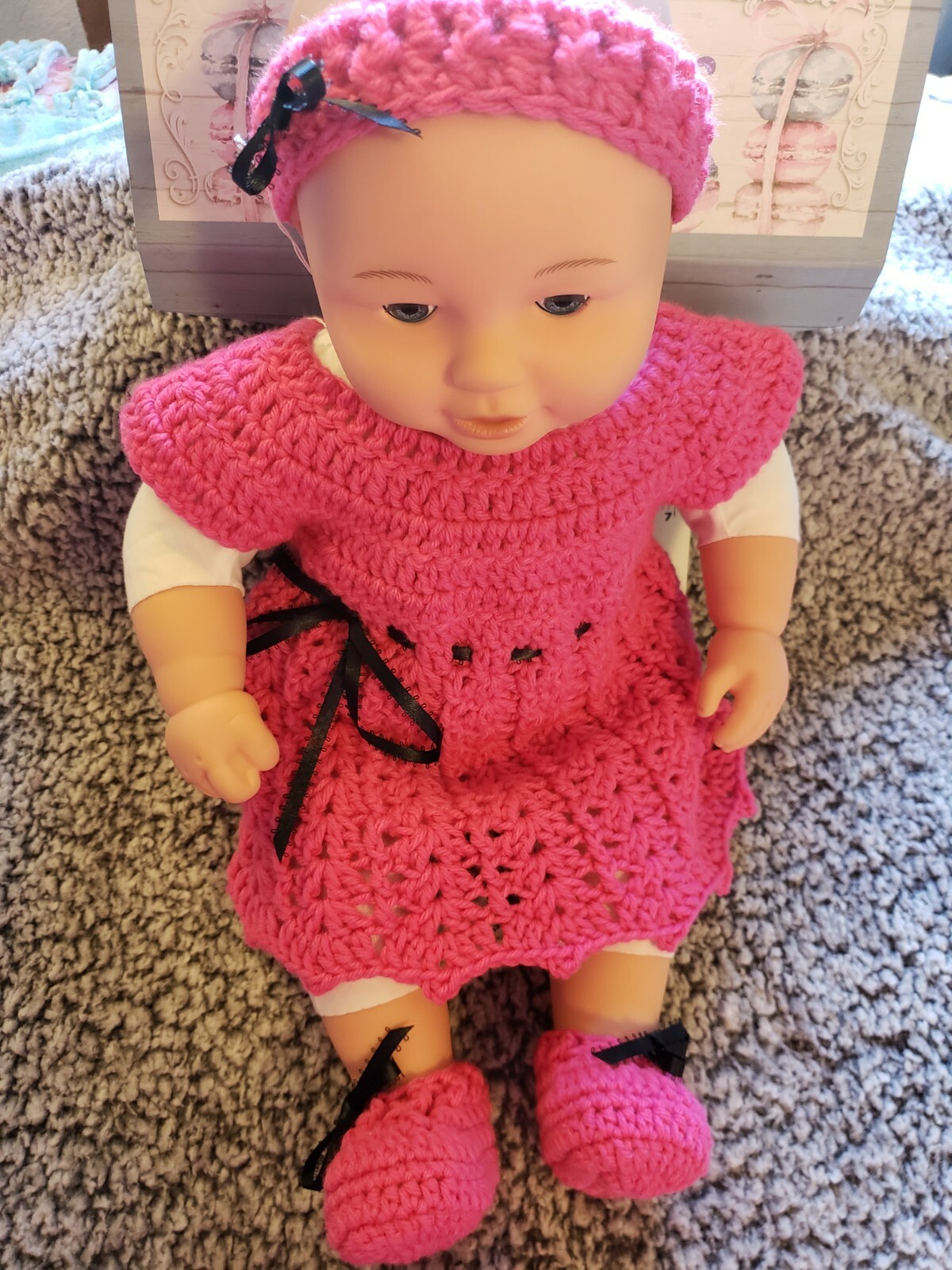 Newborn Crochet pink dress set*