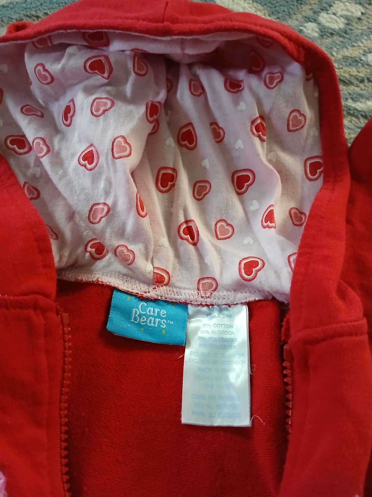 Vintage Y2k Carebear Outfit Zip Hoodie & Pants 24 M Red