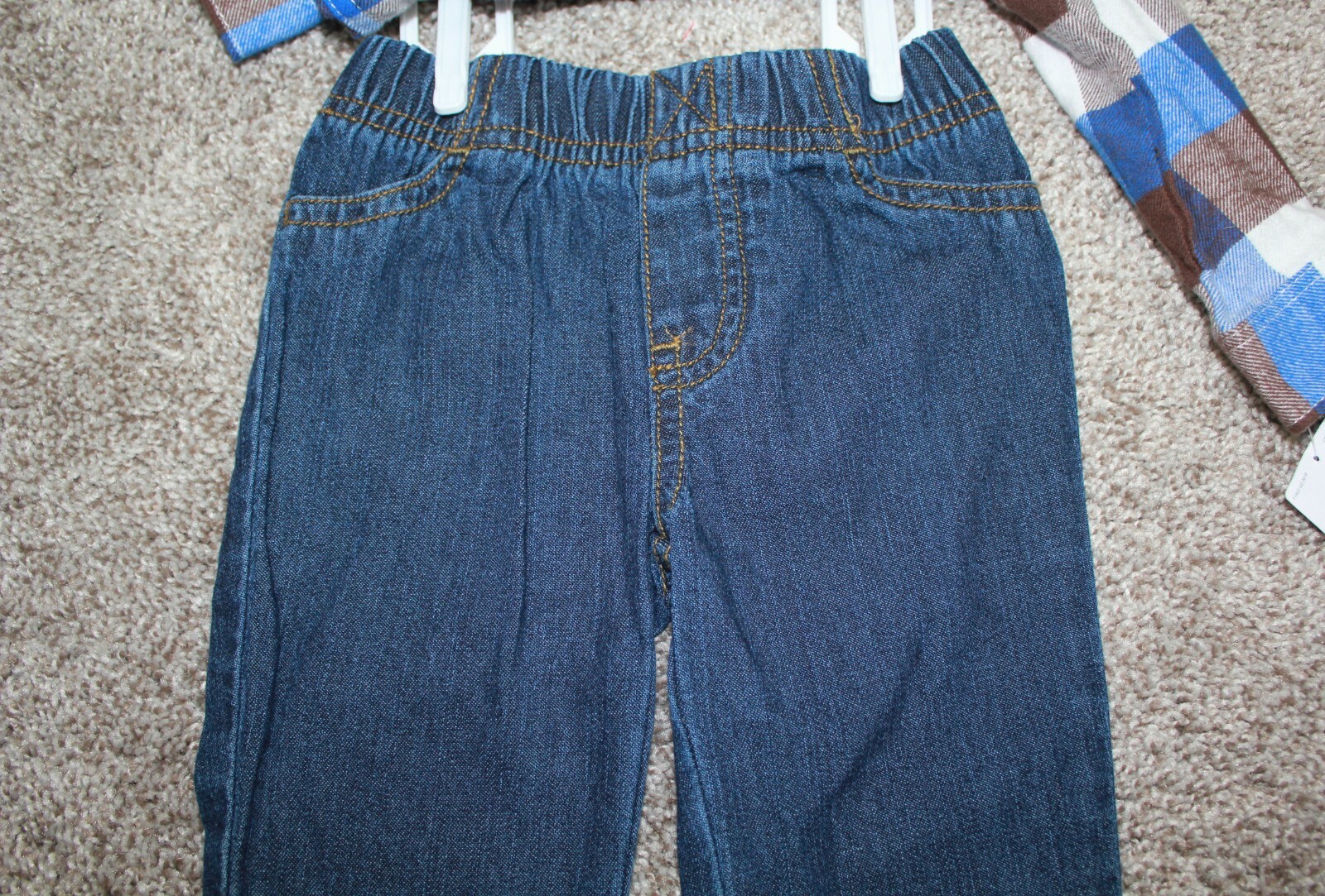 Carters Baby Boy Plaid Flannel Outfit Shirt Denim Pant Set 2-Piece 3M 6M 18M NWT