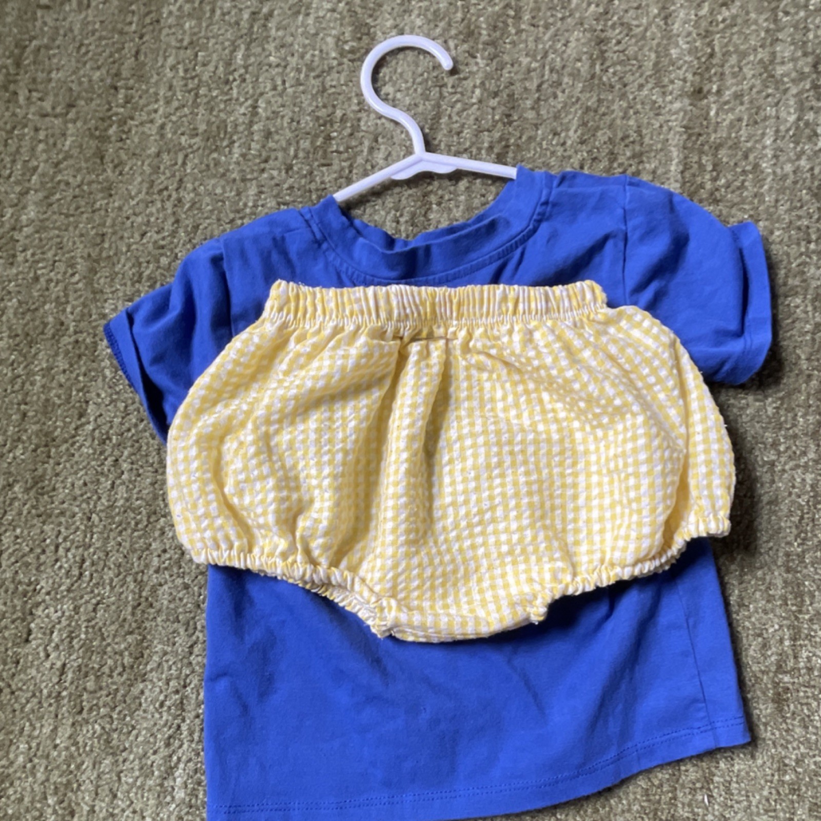 Puppy Dog Tails Boutique Blue Food Print T-Shirt & Yellow Bloomers Set Outfit