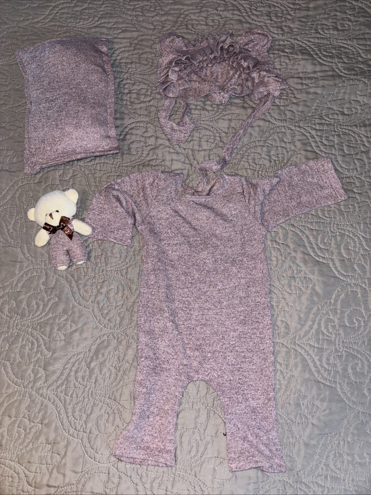 Cute Light Purple Lilac Newborn Photo Shoot Outfit And Accessories