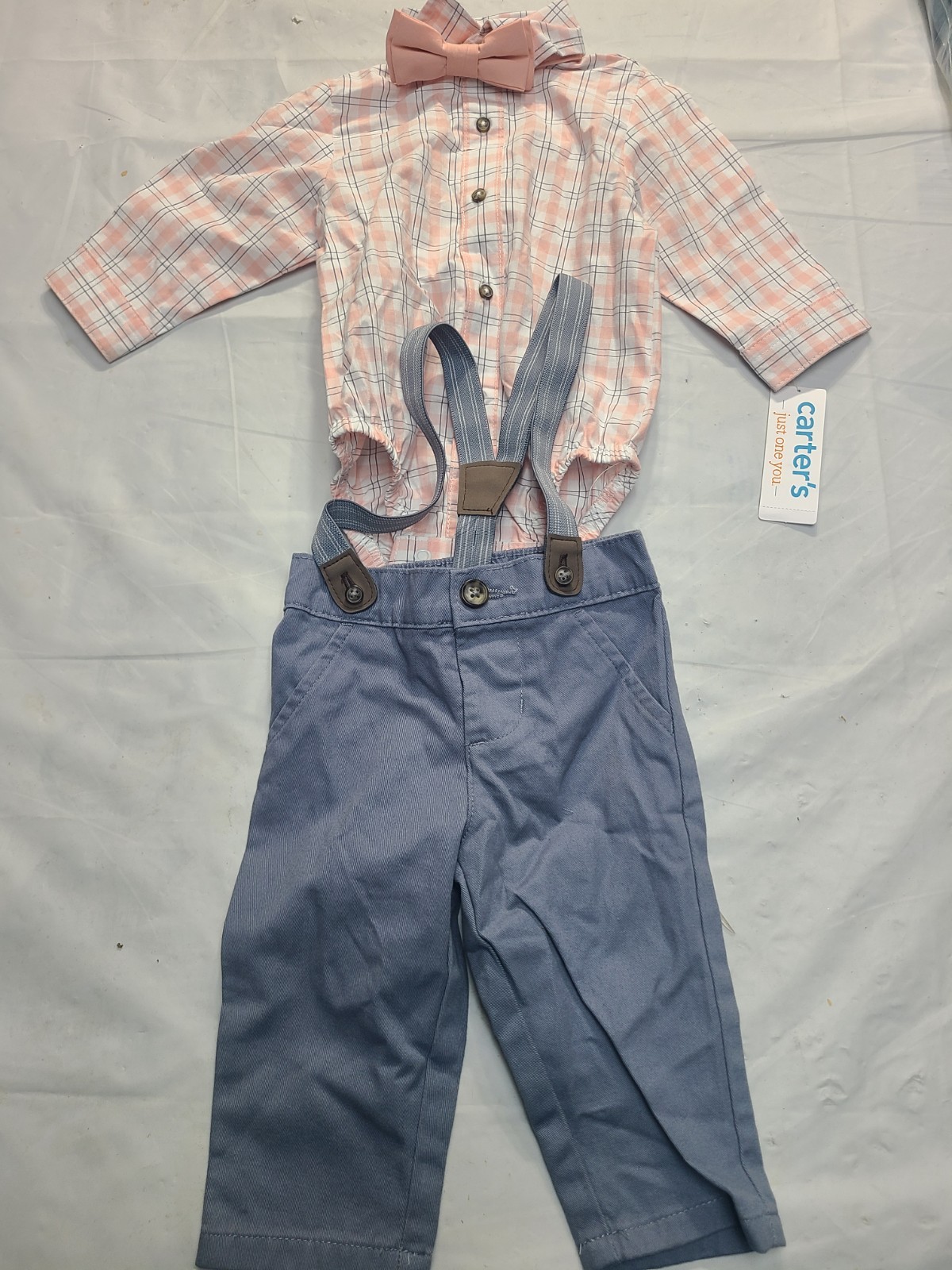 Carter’s Just One You Baby Boys Plaid Suspender Top & Pants Set W/ Bow Tie 12M