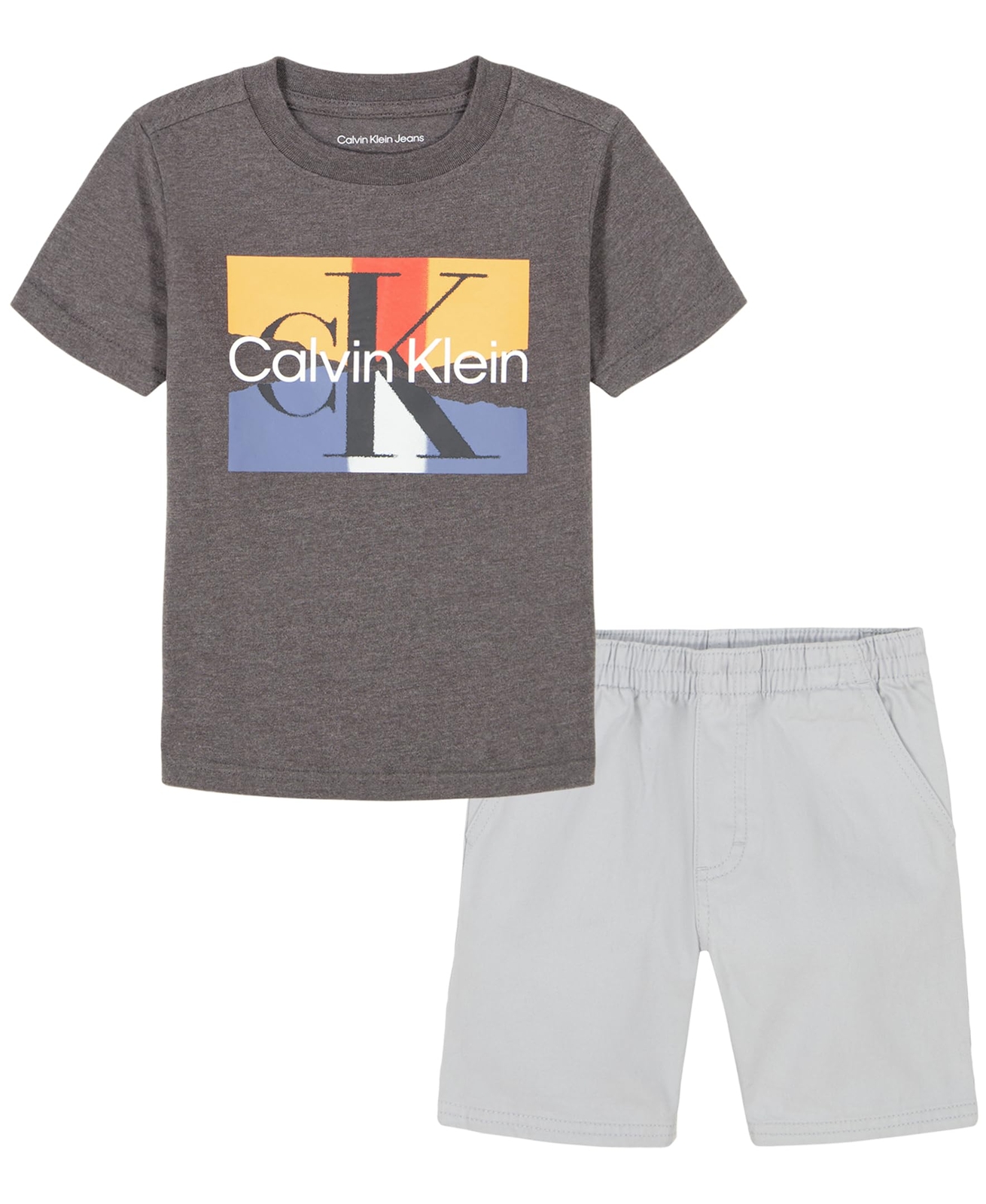 Calvin Klein 2 Piece Knit Woven Short Set