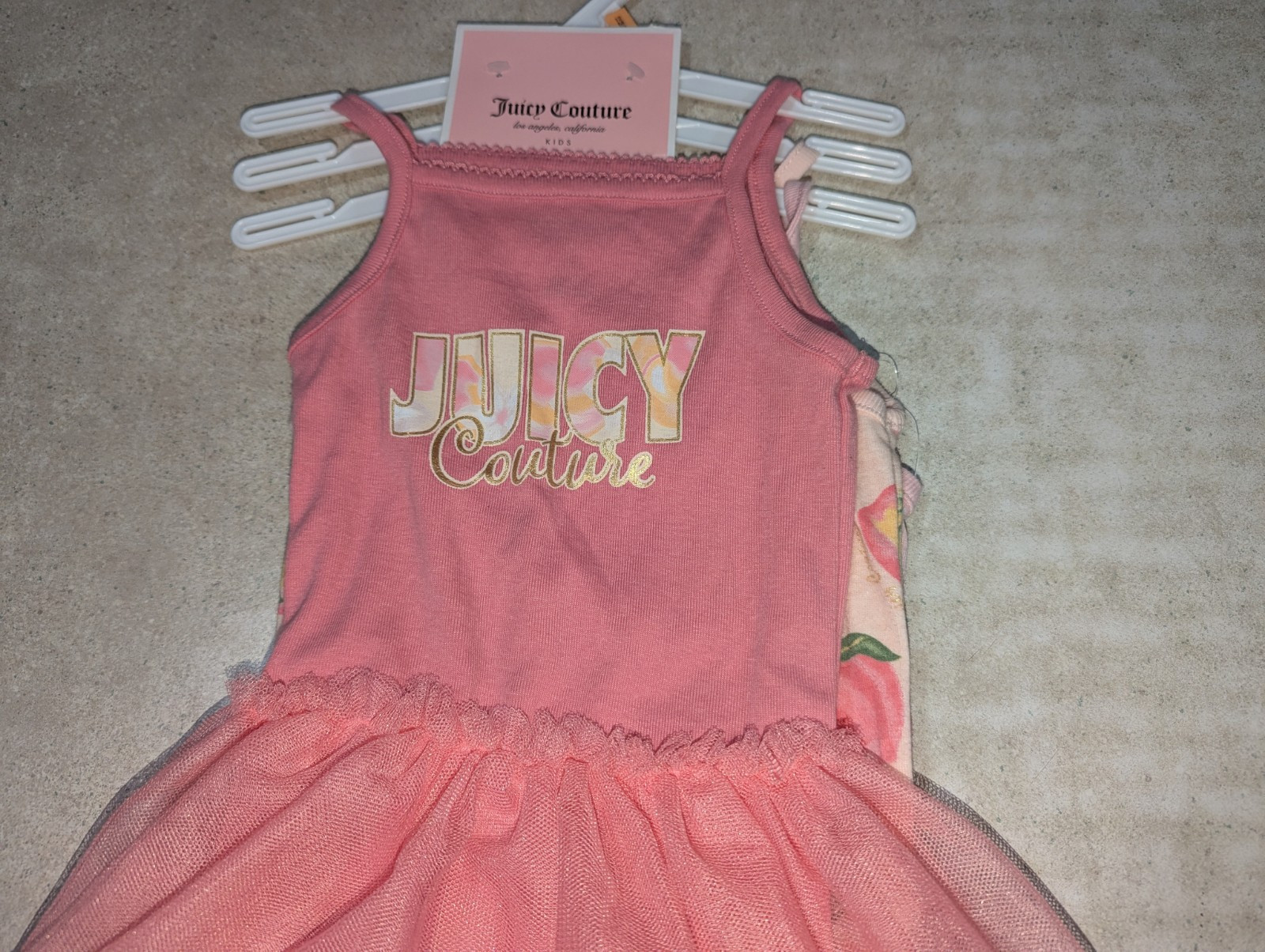 NWT Juicy Couture Sz 12Month Baby Girl 3 Pc Pink Tank Bodysuits, 1 Tutu, 1 Peach