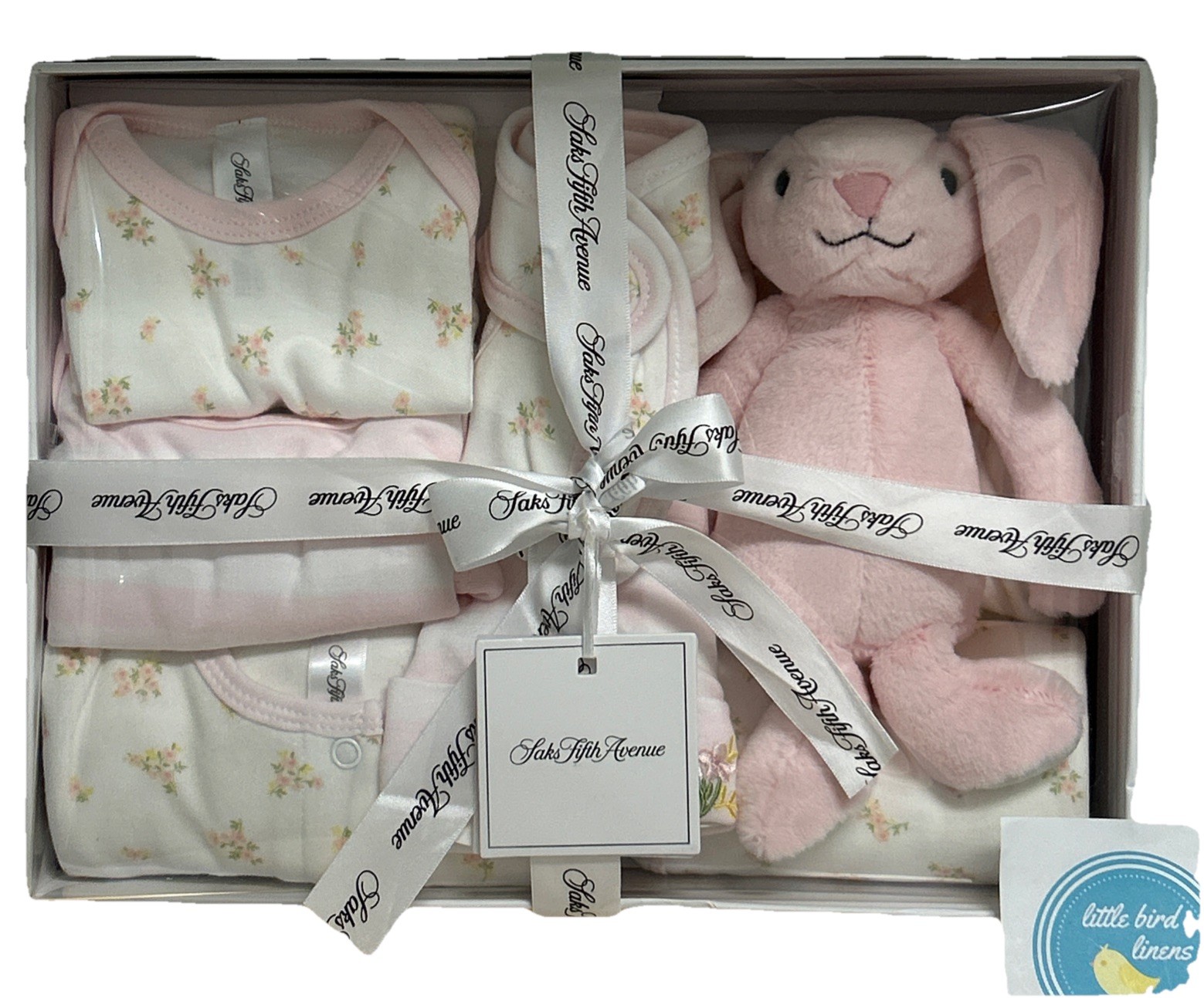 7 pc Saks Fifth Avenue Baby Gift Set Infant Girl Pink Layette New in Gift Box