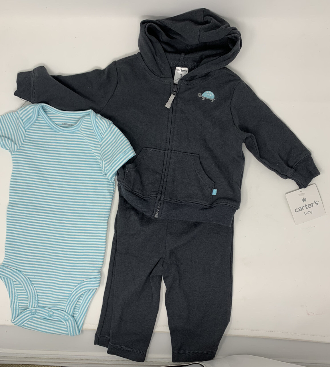 Carters Boys Little Layette 3 Piece Set Gray/White 3 Months NWT SC9