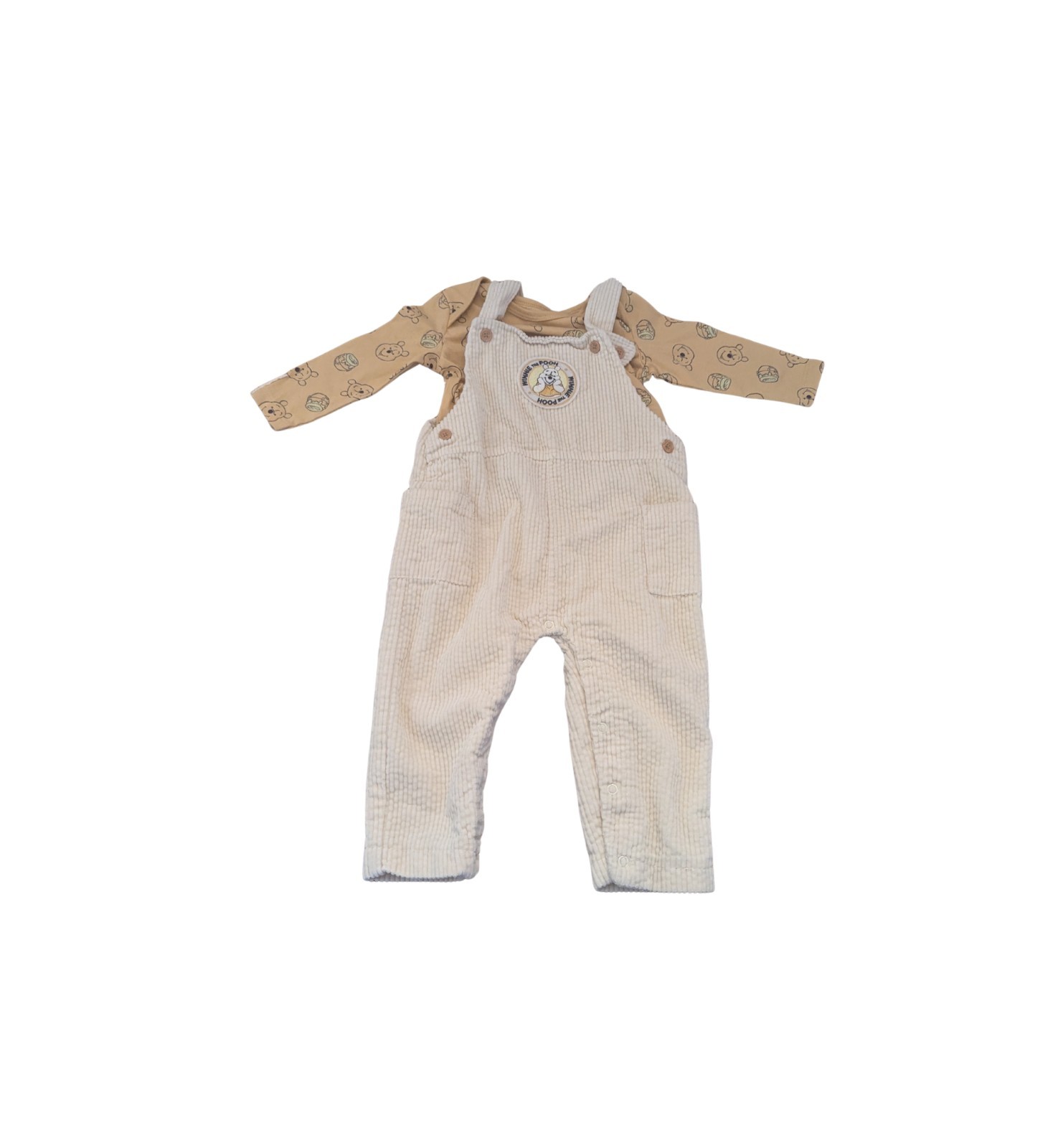 EUC Disney Baby 18 Month Winnie the Pooh Cream Corduroy Overall Set