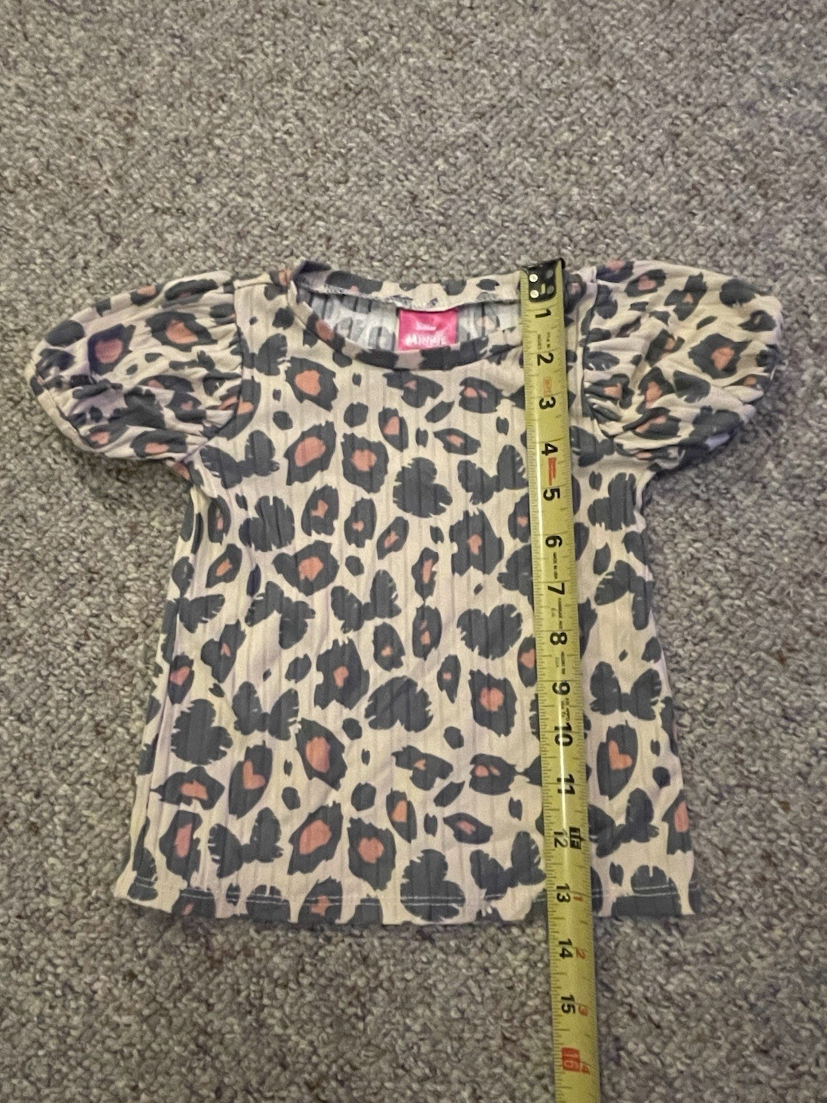 Disney Baby Girl 2 piece, Minnie Mouse, Leopard Print Shirt/Overall Dress Sz 24M