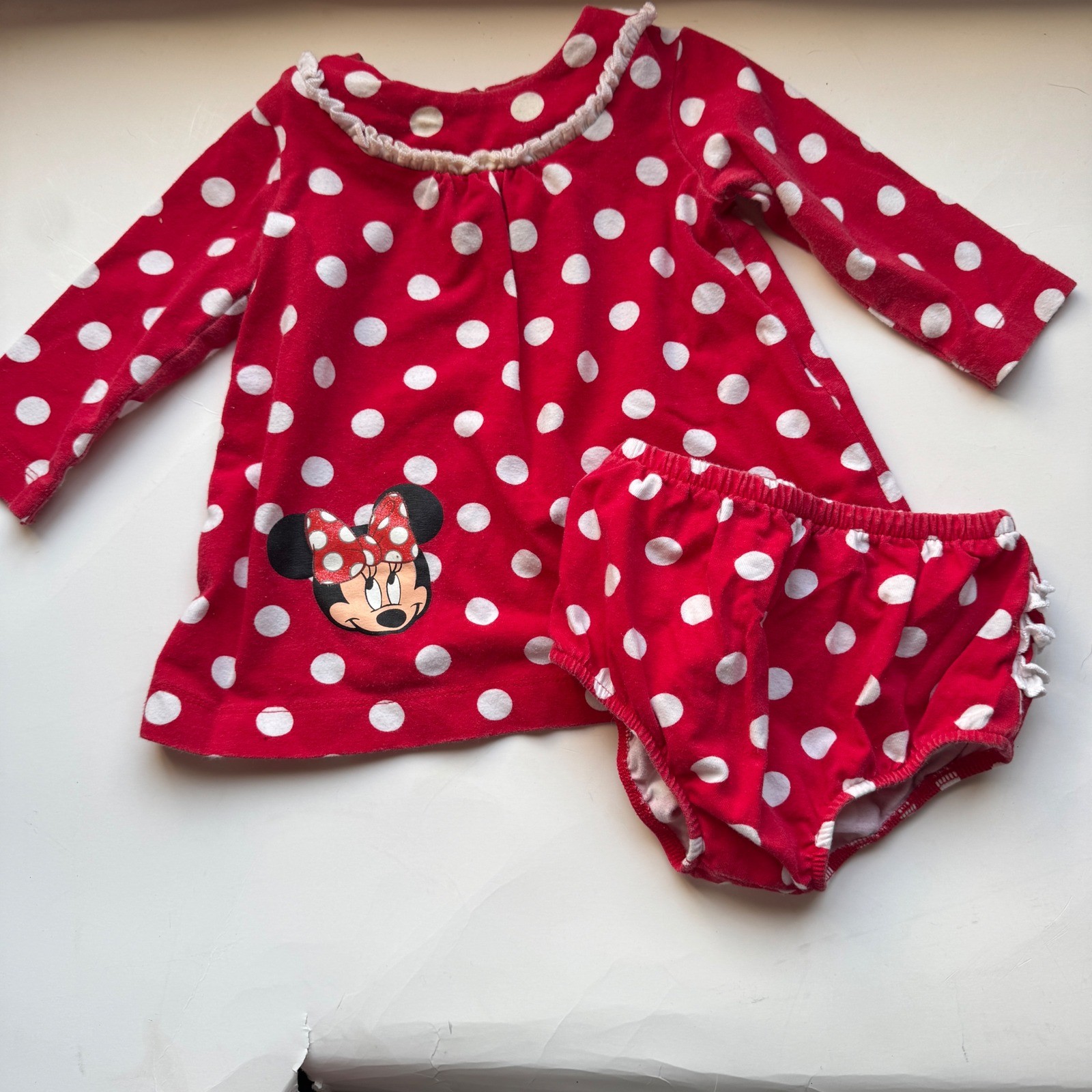 Disney Resort Minnie Mouse Polka Dot Tunic Bloomers Set Baby 6M Red Cotton Y2K