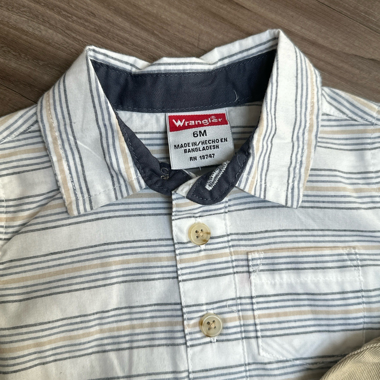Wrangler Baby Boy 6M Collared Western Striped Body Suit Tan Pants 2PC Set NWT