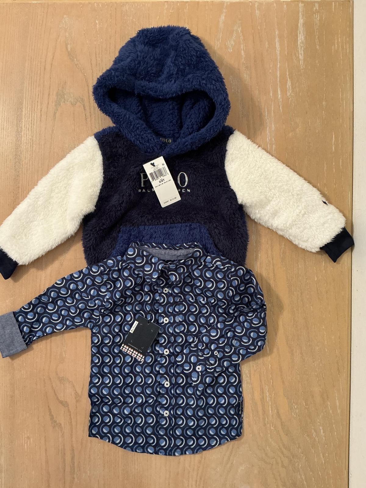 Polo Ralph Lauren Ben Sherman Outfit Boys 2T Blue Hoodie Dress Shirt Set Sherpa