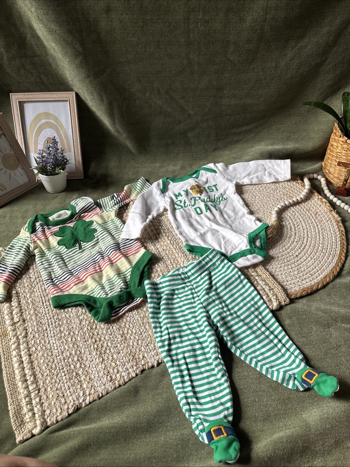 0-3m Baby Boy Baby Girl St. Patrick’s Day Outfits Long Sleeve & Pants Carters