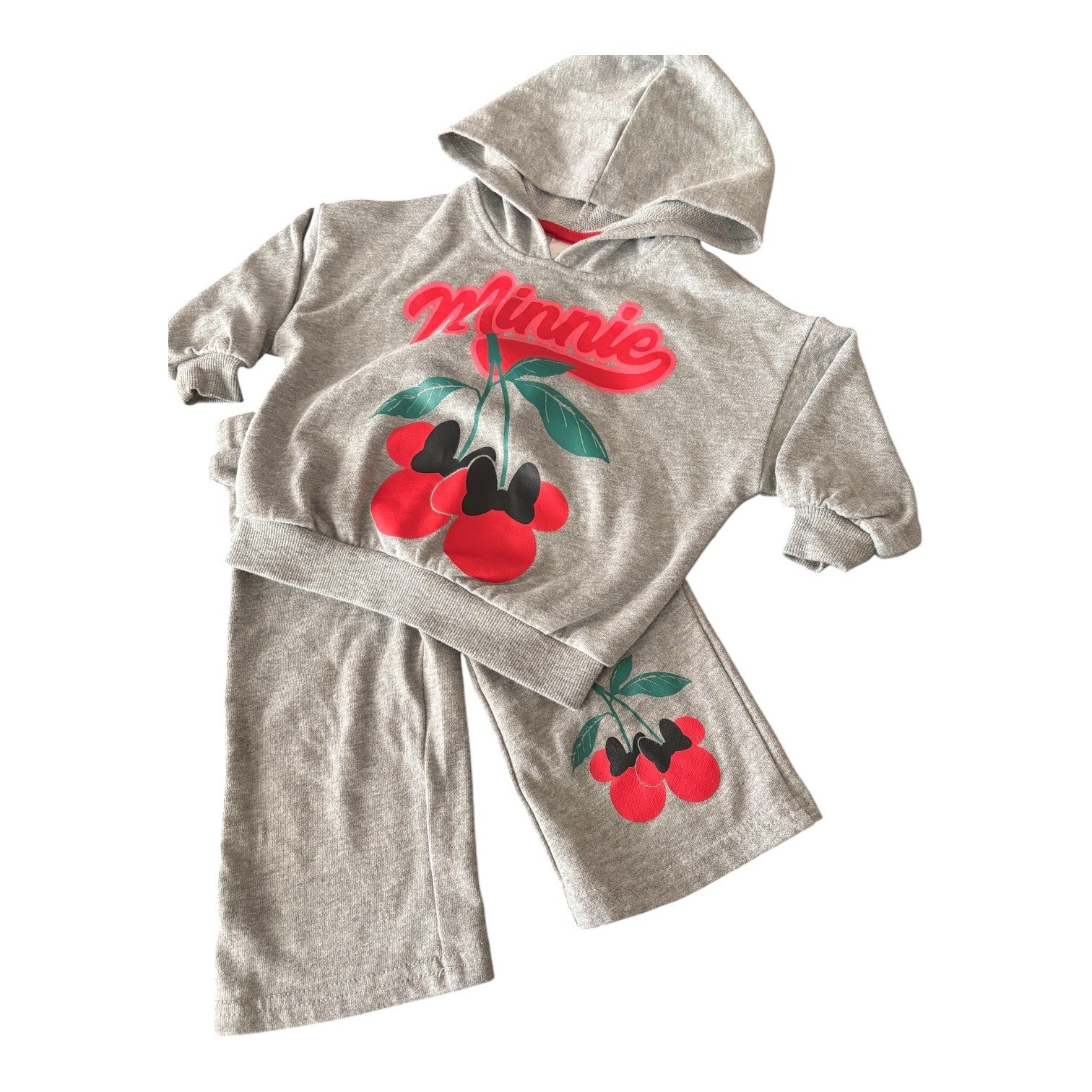 Disney Minnie Mouse Girls 12M Gray Cherry Hoodie and Pants 2 Piece Lounge Set