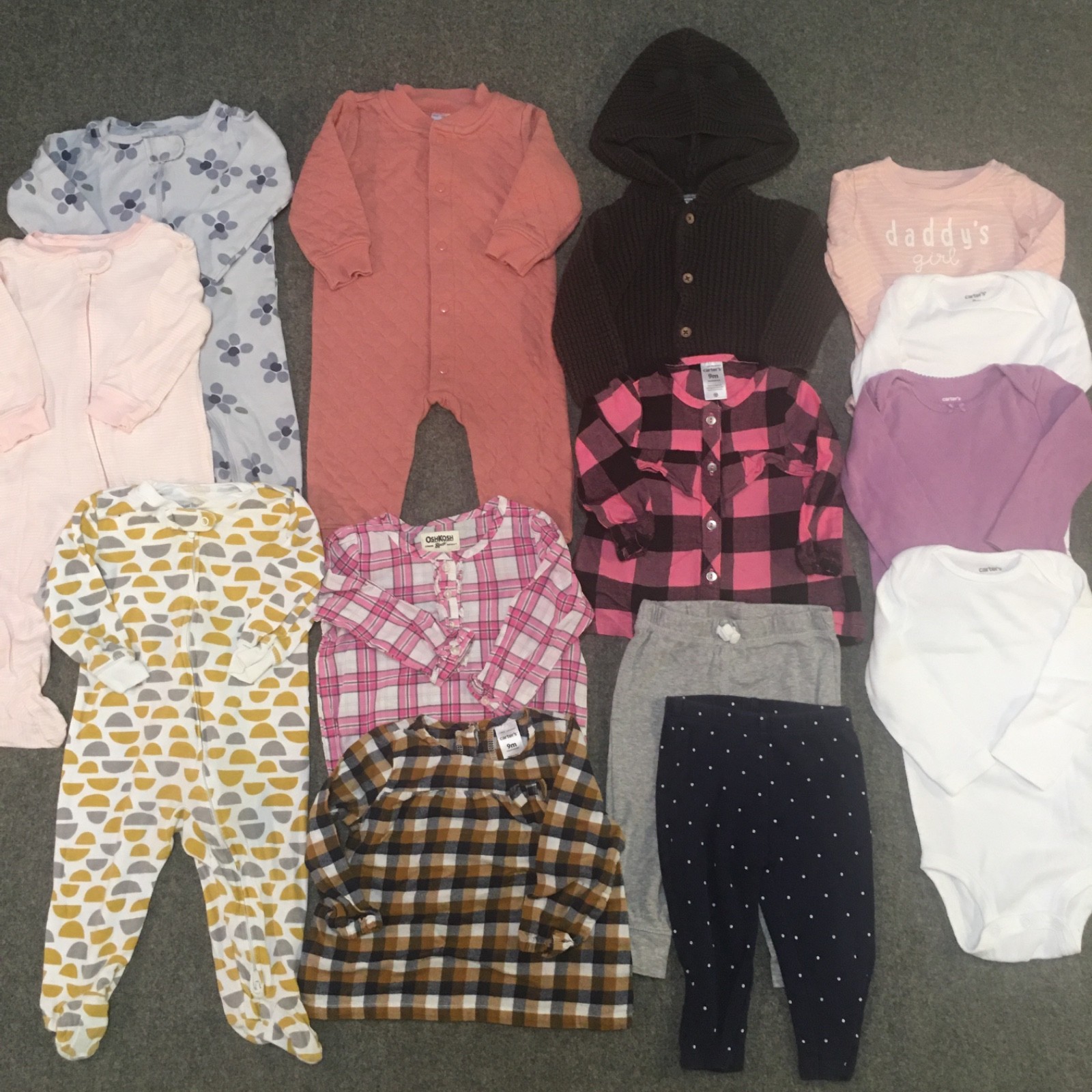 Baby Girl 9M Months Clothing Lot 14x Pieces Bulk Winter Flannel Quilted Colorful