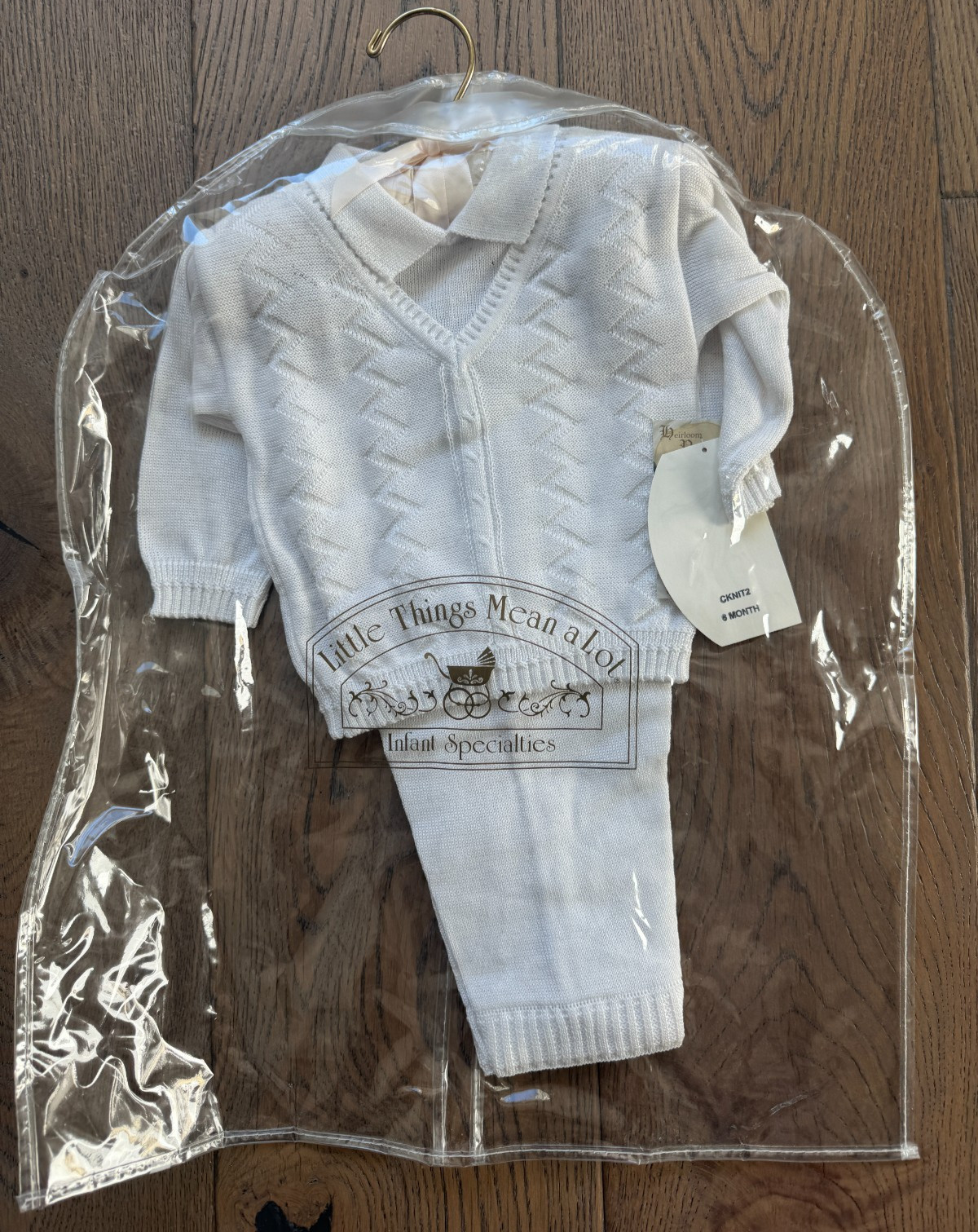 New $118 Little Things Mean A Lot Baptism Outfit 6M White Knit Sweater Pants