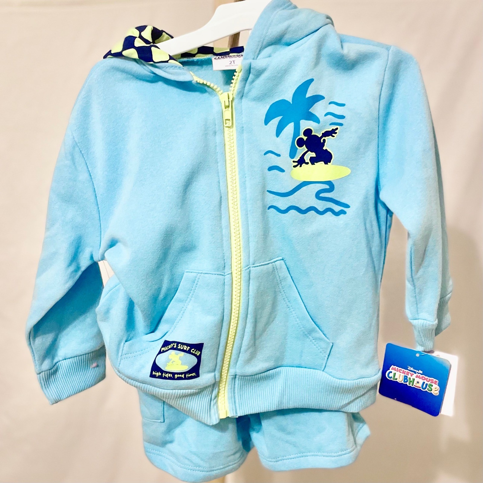 Disney Mickey Mouse Clubhouse Toddler Boys 2T Blue Surf Hoodie and Shorts Set