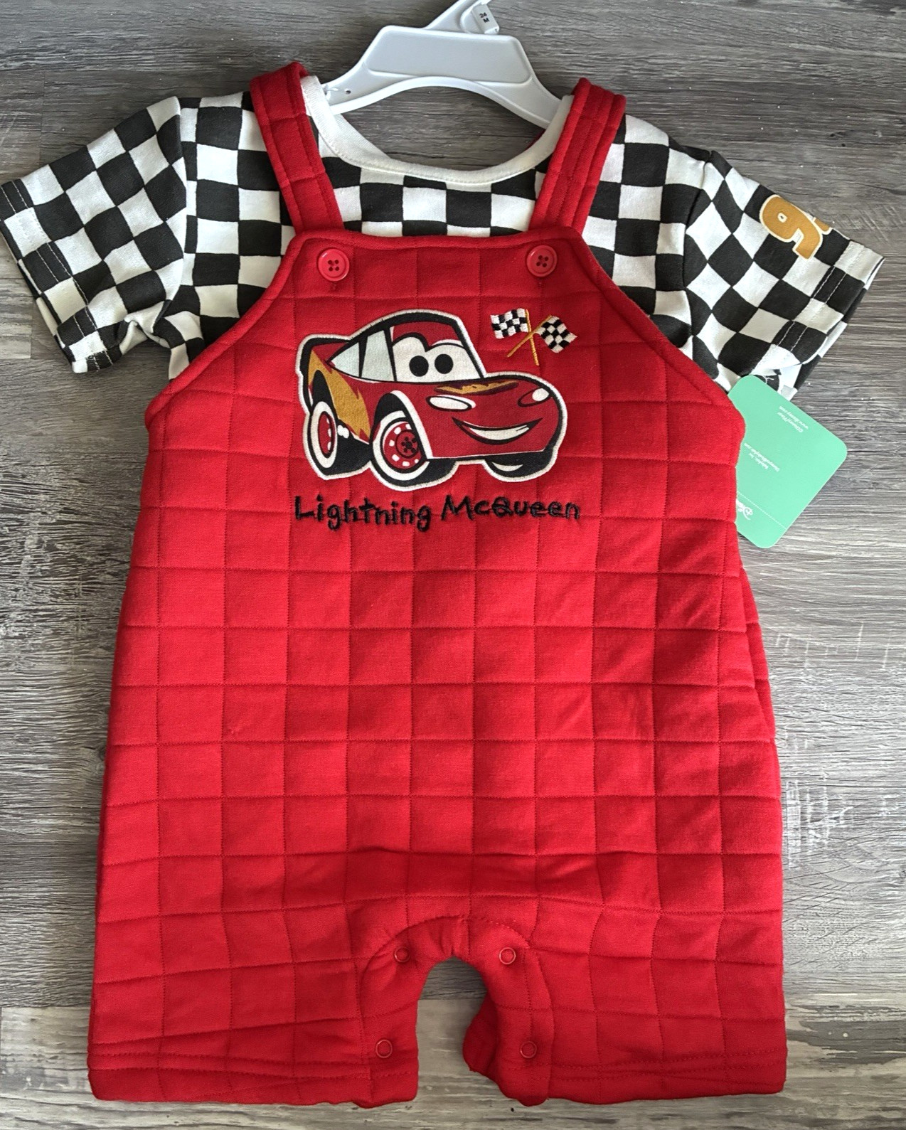 Disney Baby Pixar Cars Lightning McQueen Romper Outfit Red Checkered 24M NWT