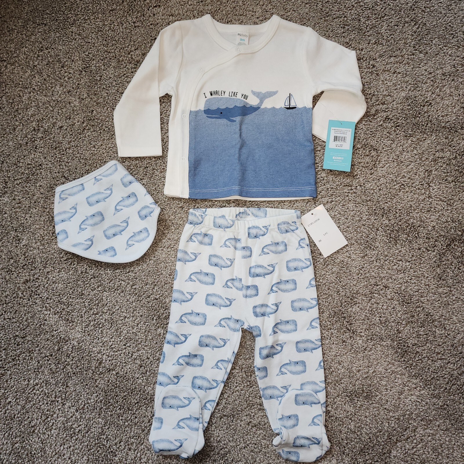 PL Baby 2 pieces-Long Sleeve Shirt & Footie pant size 9 Months NEW W/tags