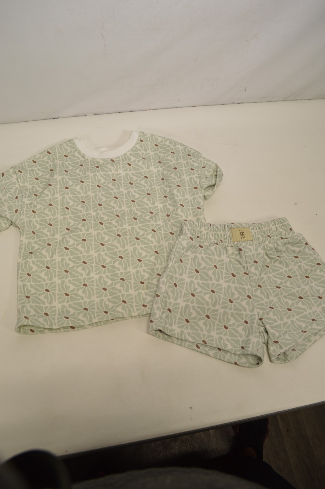 Forever French White Sage & Brown Shirt & Short Set Size 18-24 M