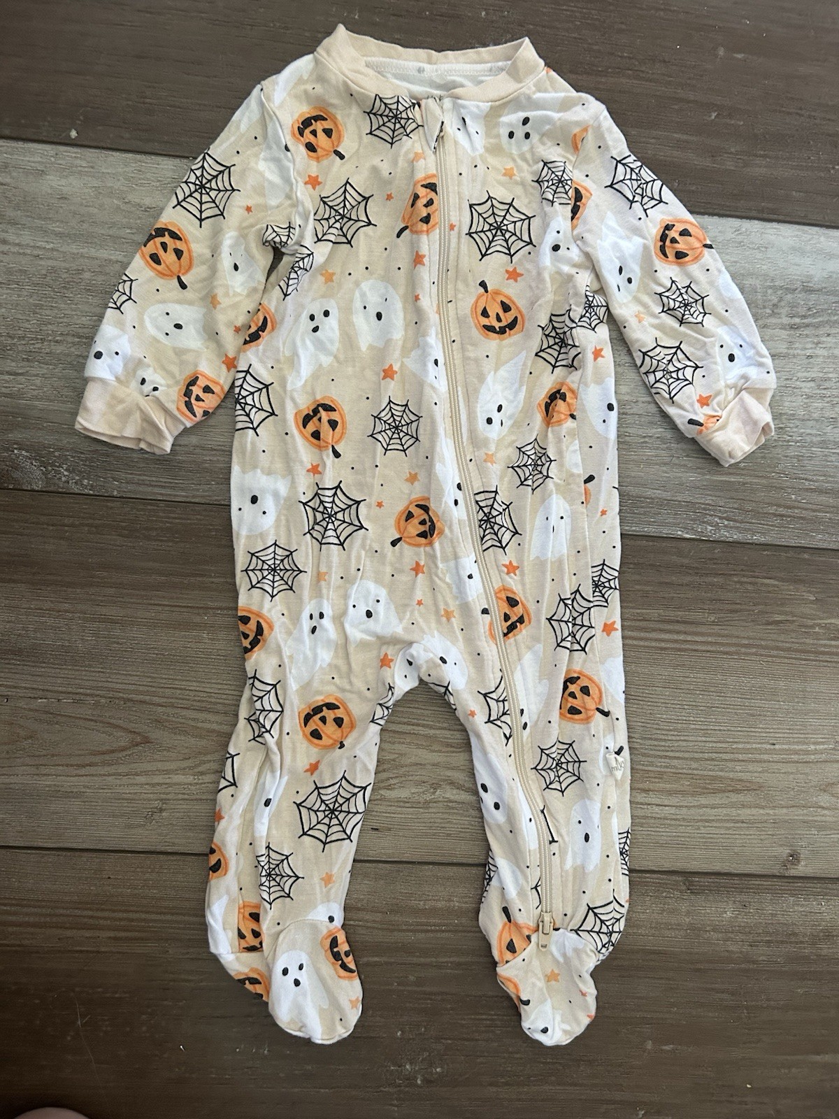 milkberry Halloween Pumpkin Spider Web Ghost Bamboo One Piece Zip Sleeper 0-3