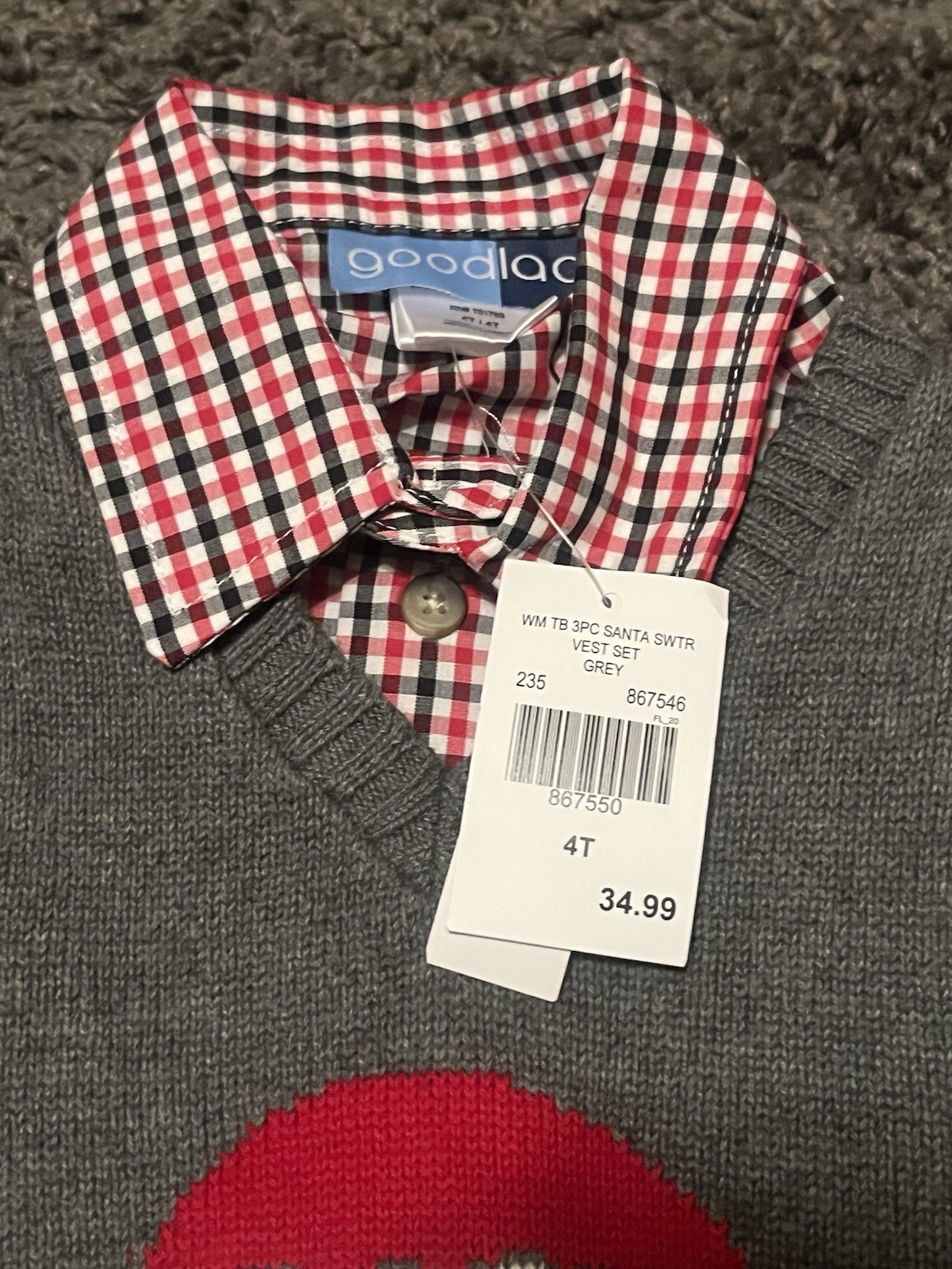 Goodlad 4T Santa Sweater Vest & Plaid Shirt Set